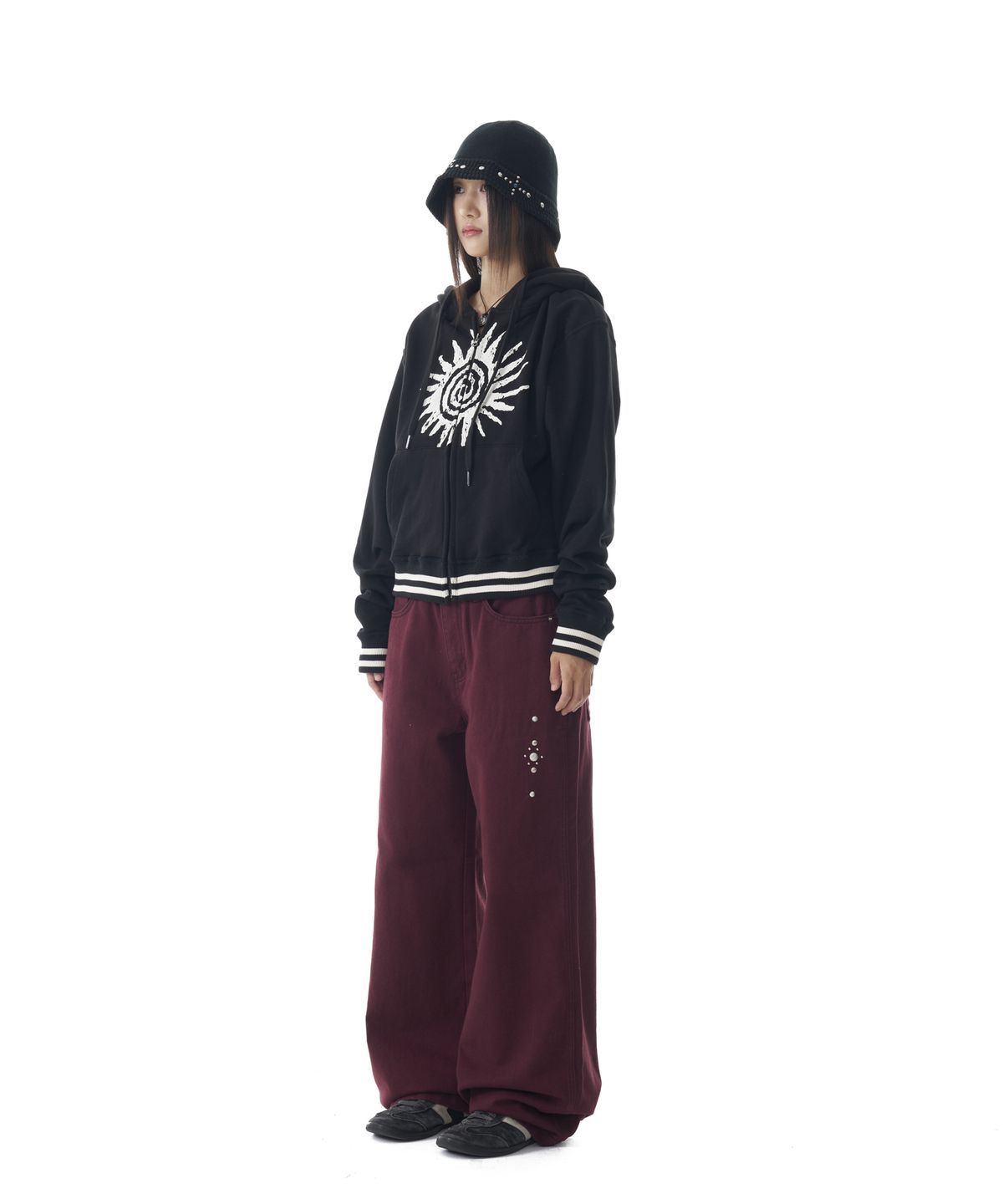 아캄(AAKAM) Western Studded Cotton Pants (Wine)