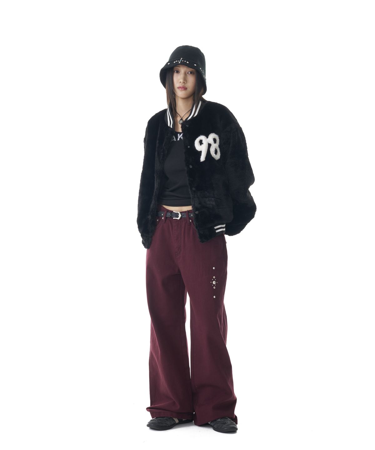 아캄(AAKAM) Western Studded Cotton Pants (Wine)