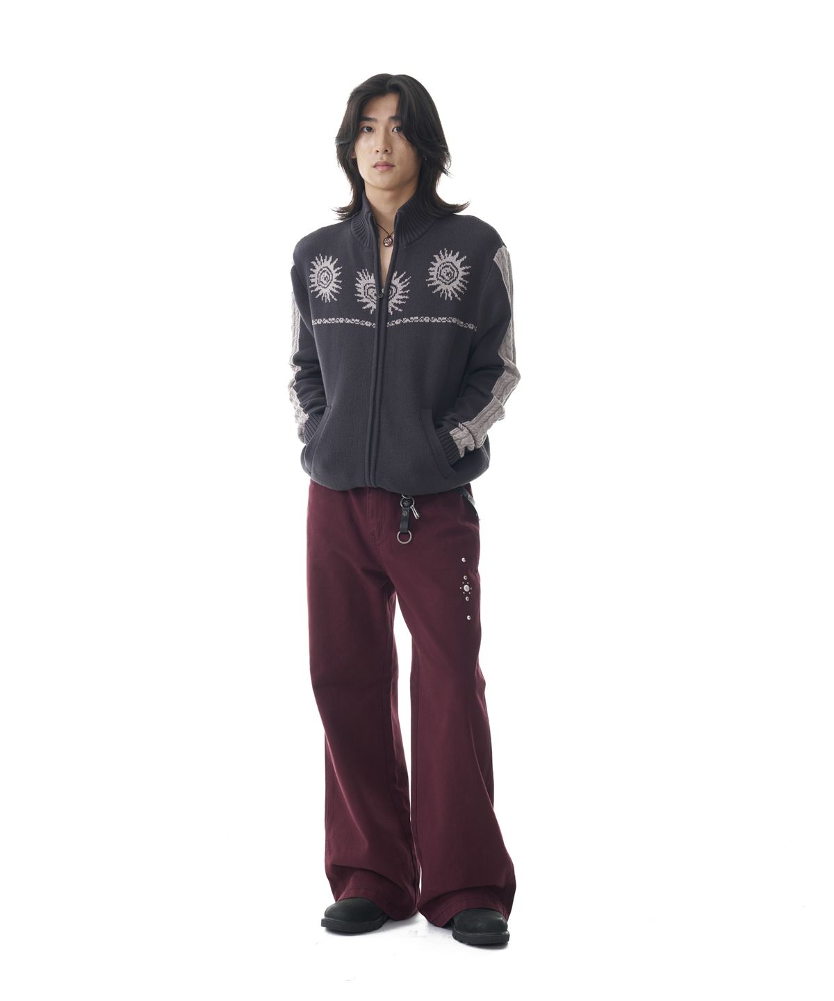 아캄(AAKAM) Western Studded Cotton Pants (Wine)