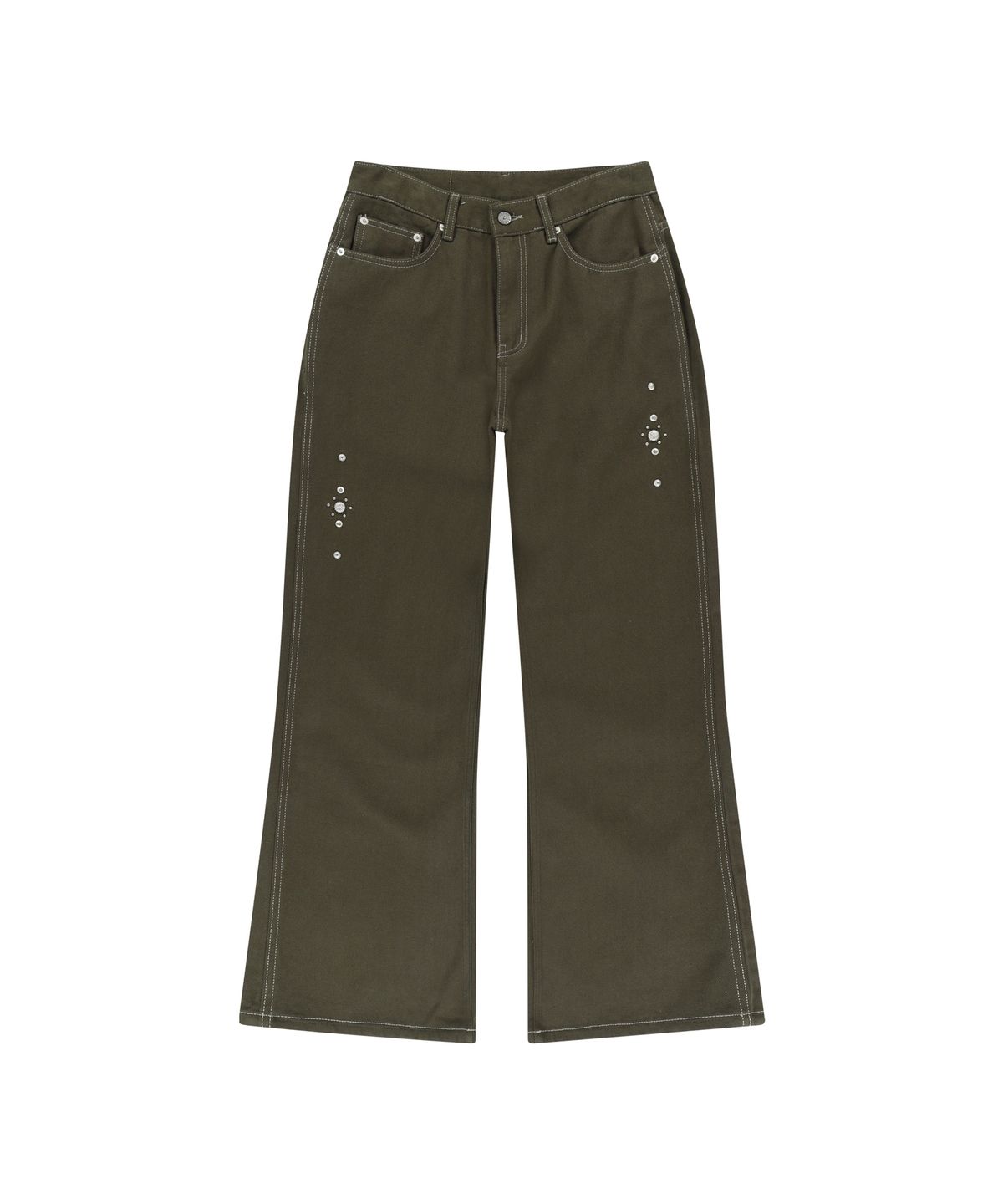 아캄(AAKAM) Western Studded Cotton Pants (Khaki)