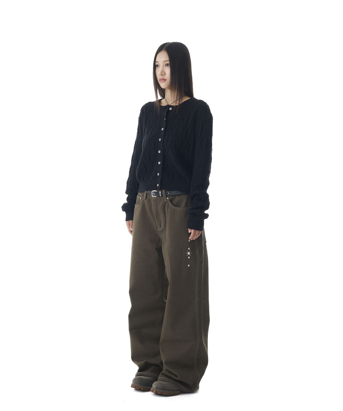 아캄(AAKAM) Western Studded Cotton Pants (Khaki)