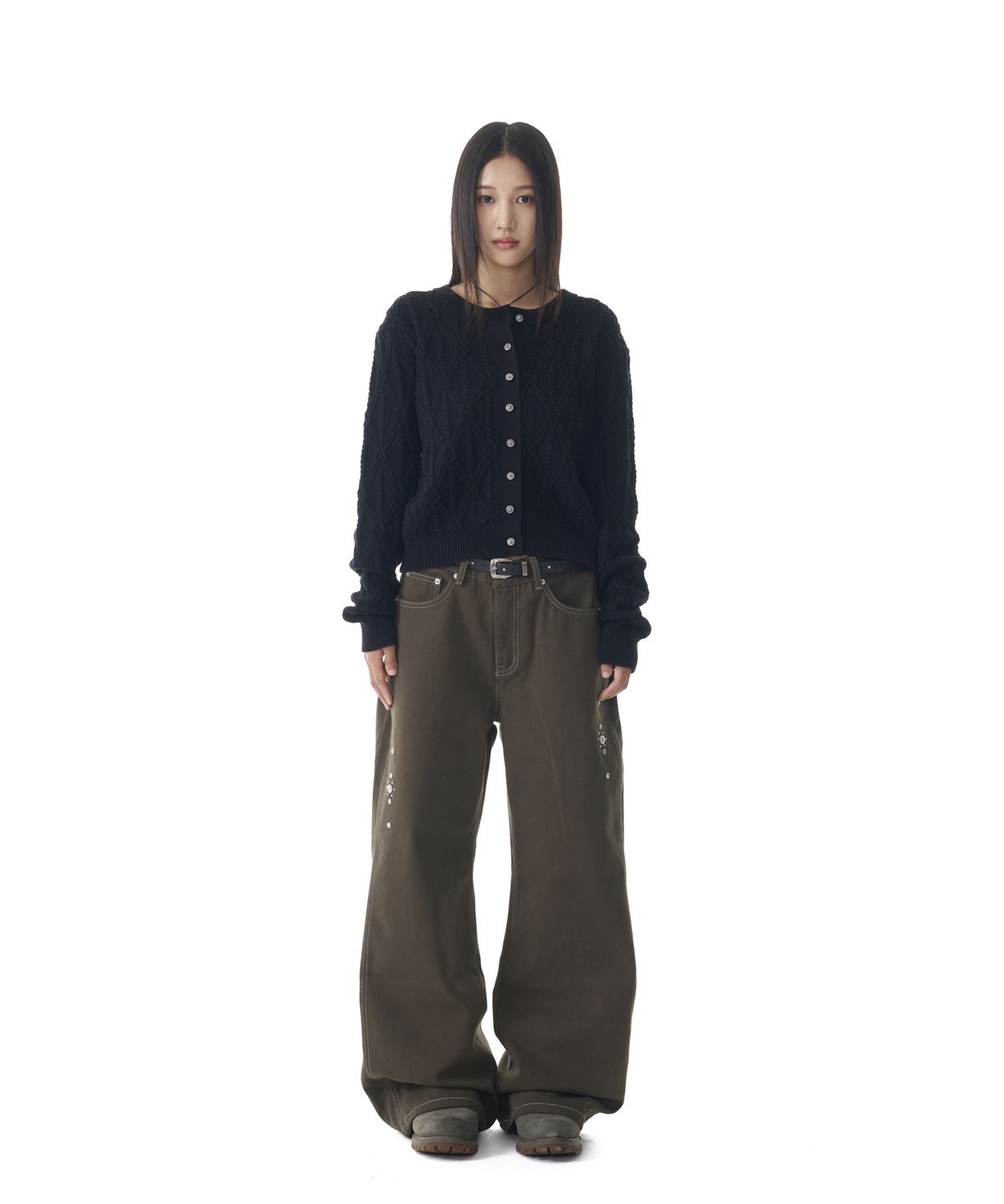아캄(AAKAM) Western Studded Cotton Pants (Khaki)