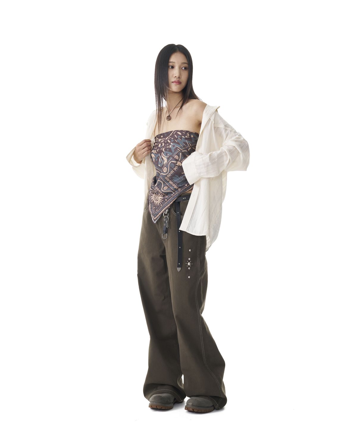 아캄(AAKAM) Western Studded Cotton Pants (Khaki)