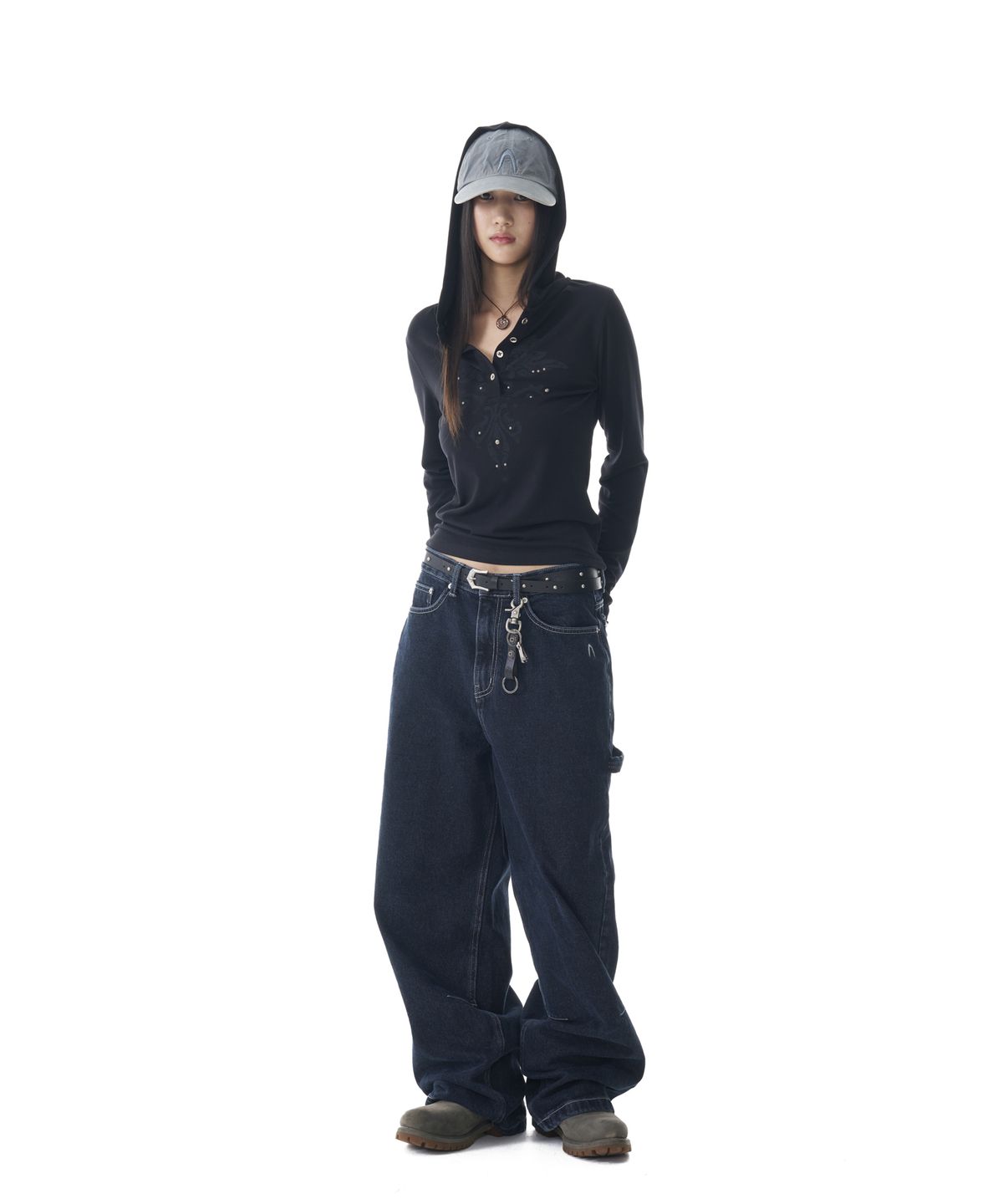 아캄(AAKAM) Needlework Carpenter Denim Pants (Blue)