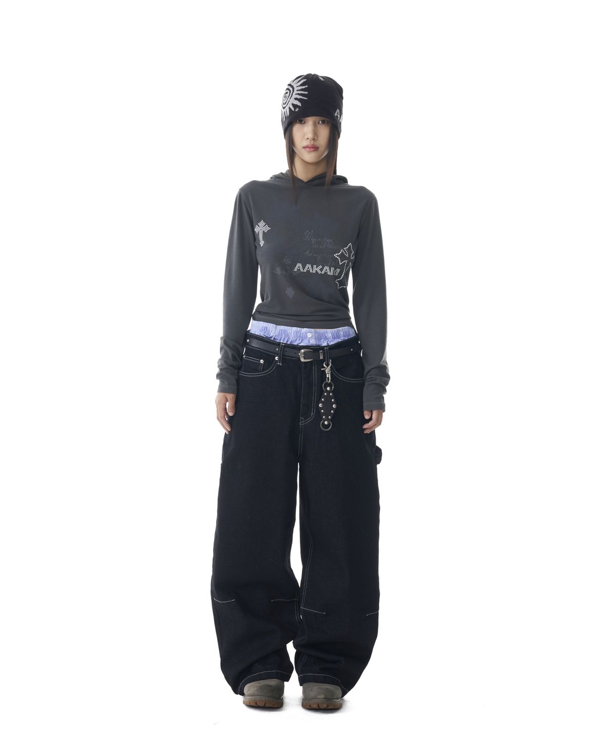 아캄(AAKAM) Needlework Carpenter Denim Pants (Black)