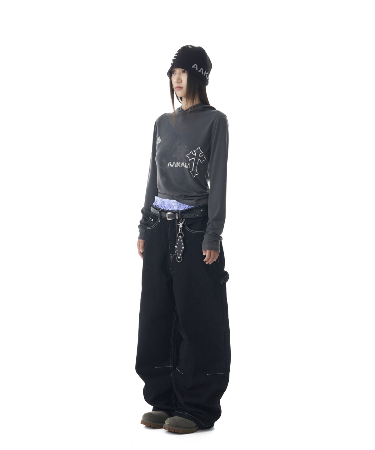 아캄(AAKAM) Needlework Carpenter Denim Pants (Black)