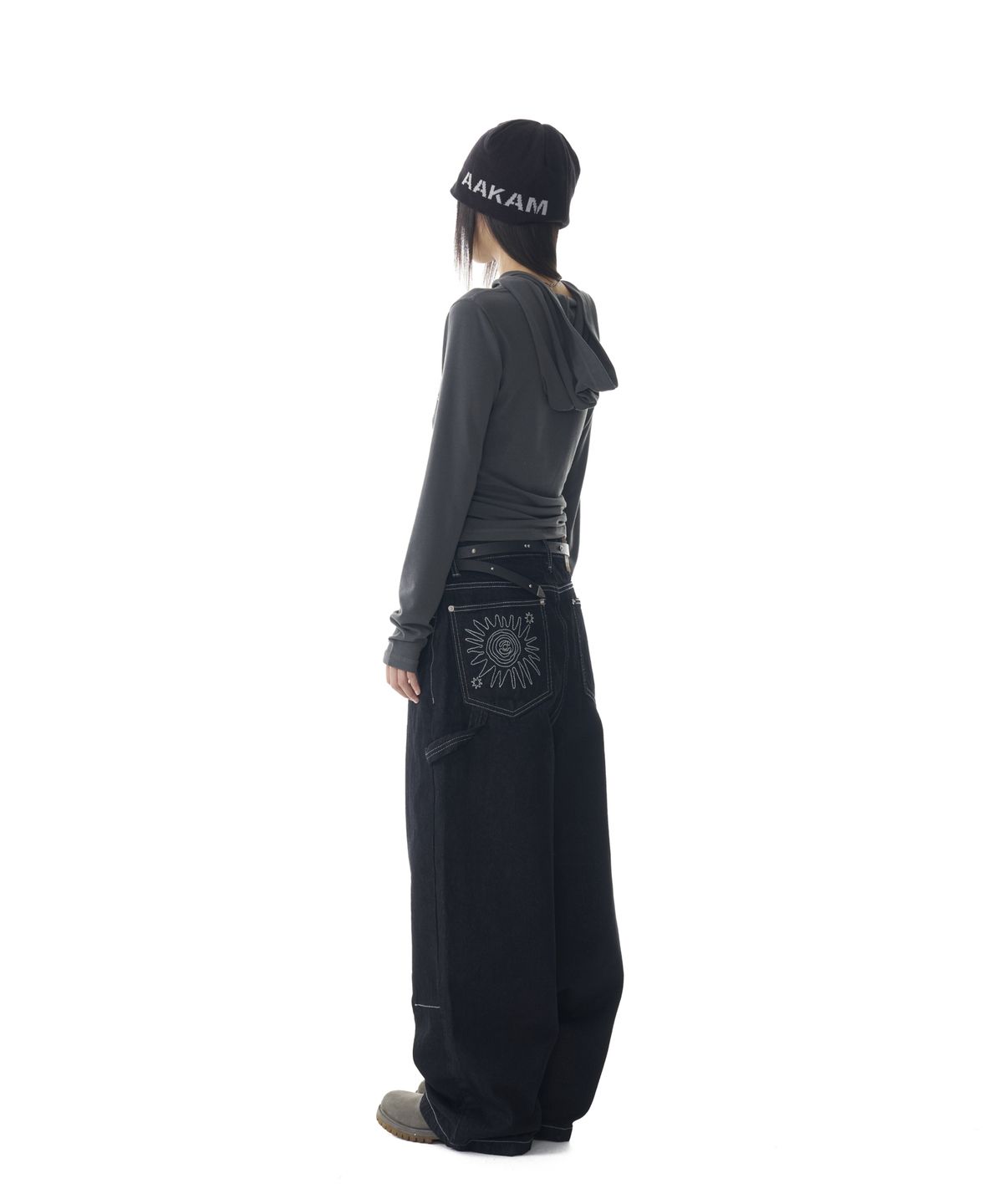 아캄(AAKAM) Needlework Carpenter Denim Pants (Black)