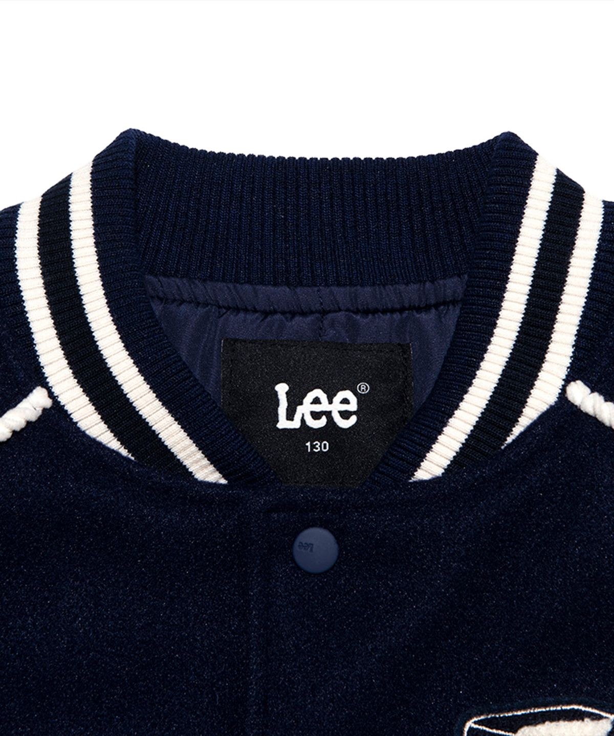 리 키즈(LEE KIDS) 버디리 와펜 모직 레귤러핏 바시티 패딩 점퍼 블루 LK2404JU40BL