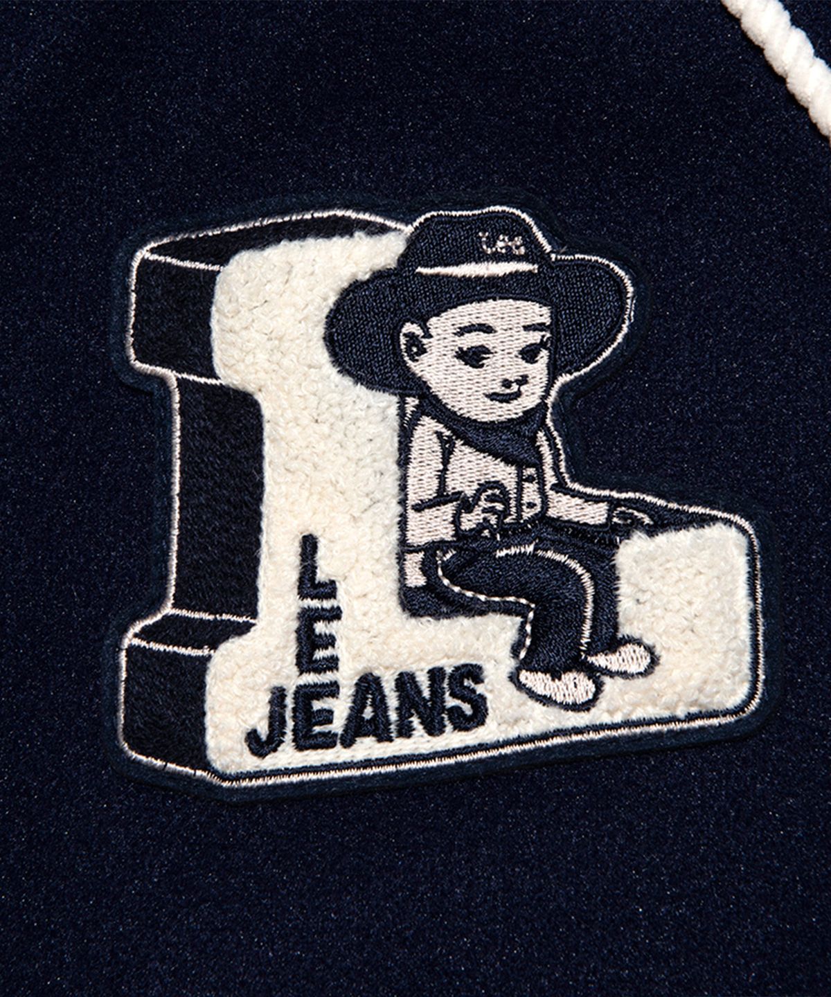 리 키즈(LEE KIDS) 버디리 와펜 모직 레귤러핏 바시티 패딩 점퍼 블루 LK2404JU40BL