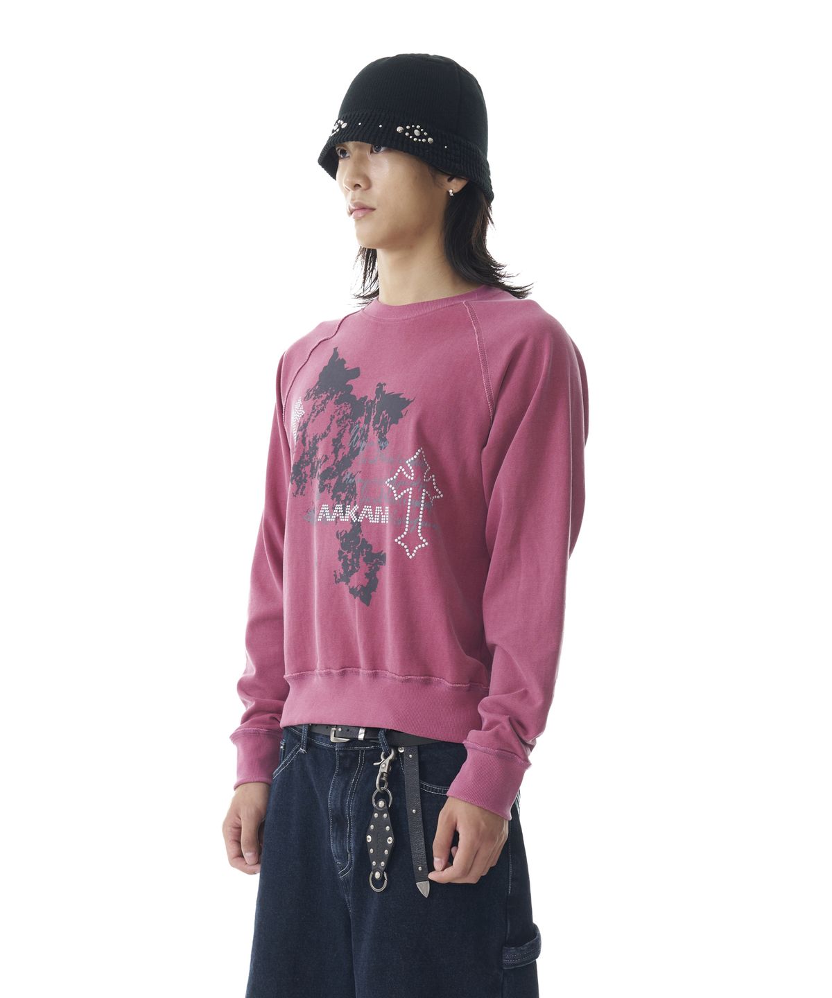 아캄(AAKAM) Cross Studded Sweatshirts (Pink)