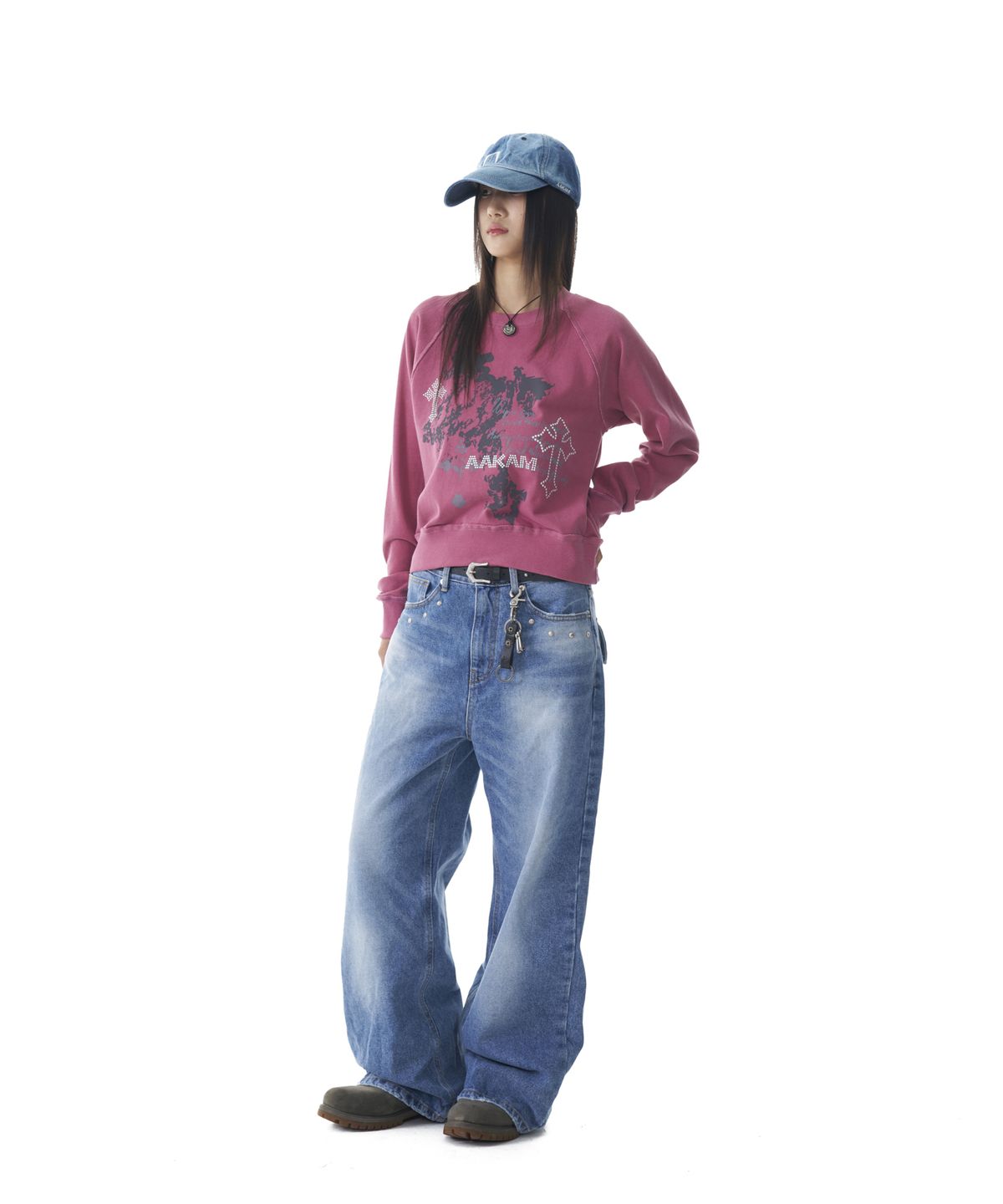 아캄(AAKAM) Cross Studded Sweatshirts (Pink)