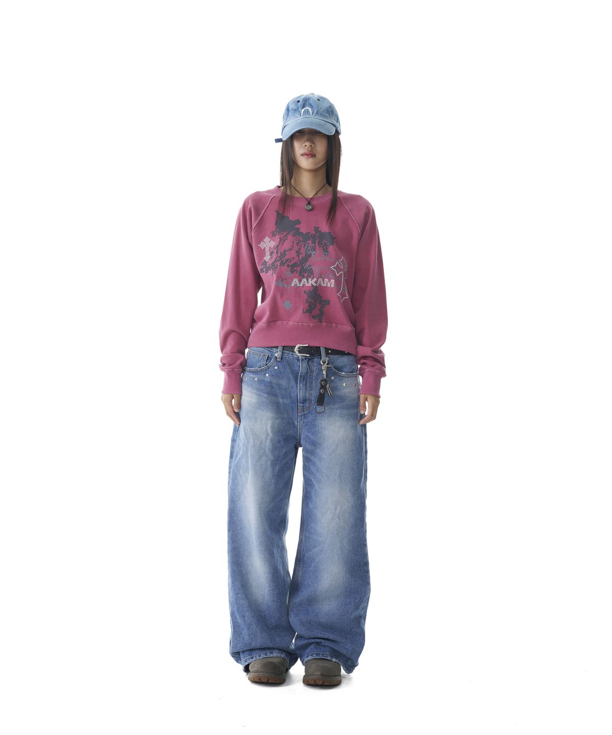 아캄(AAKAM) Cross Studded Sweatshirts (Pink)