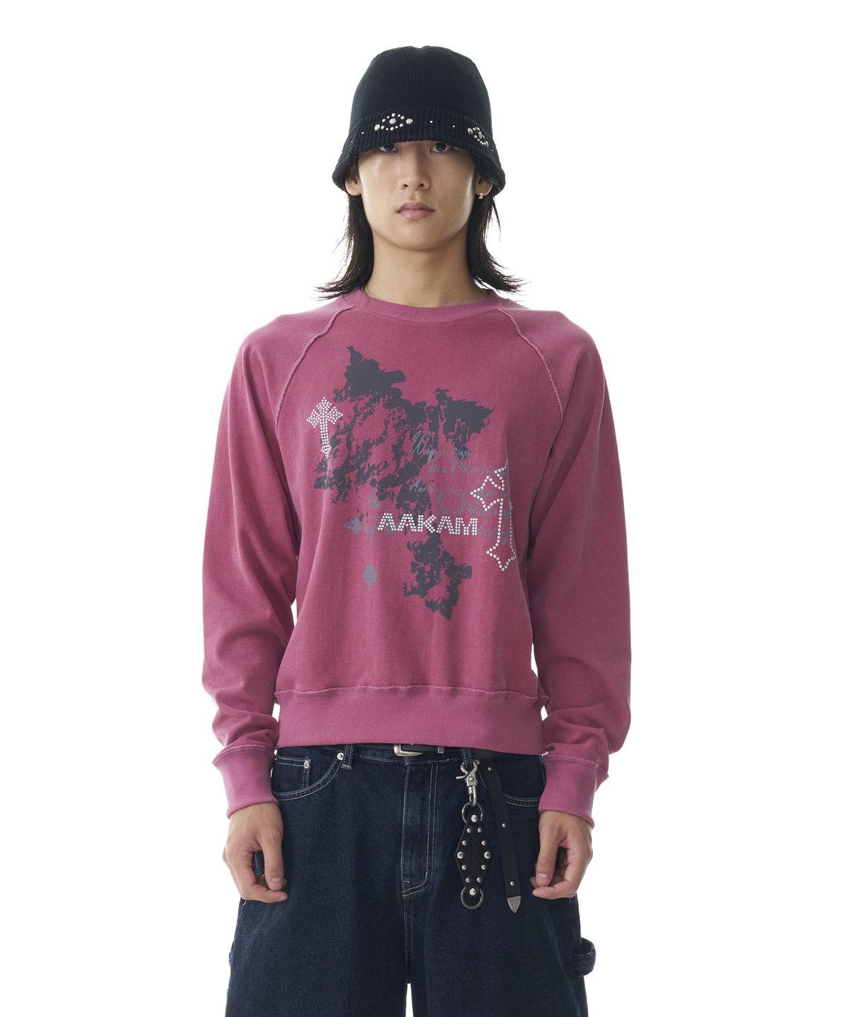 아캄(AAKAM) Cross Studded Sweatshirts (Pink)