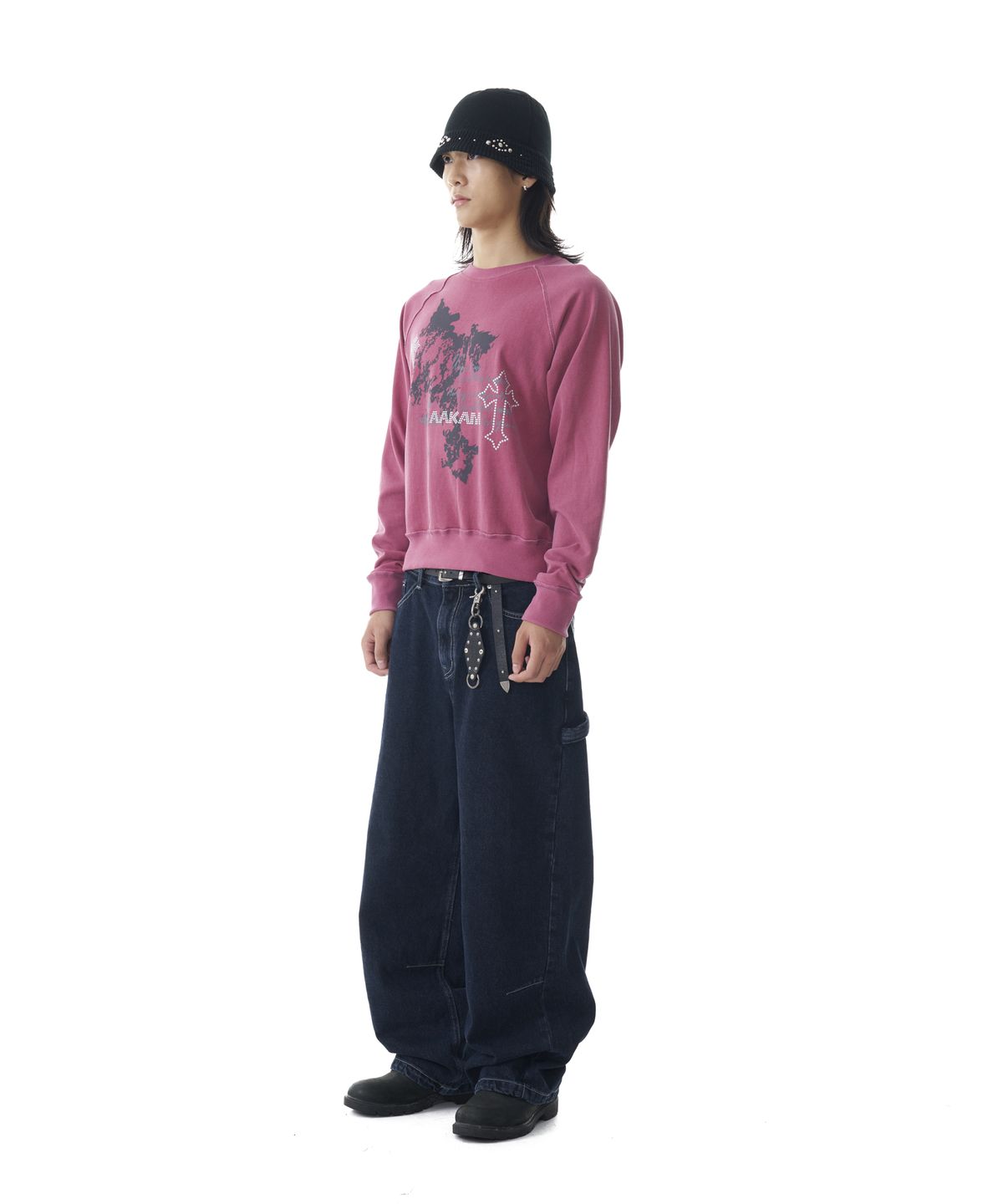 아캄(AAKAM) Cross Studded Sweatshirts (Pink)