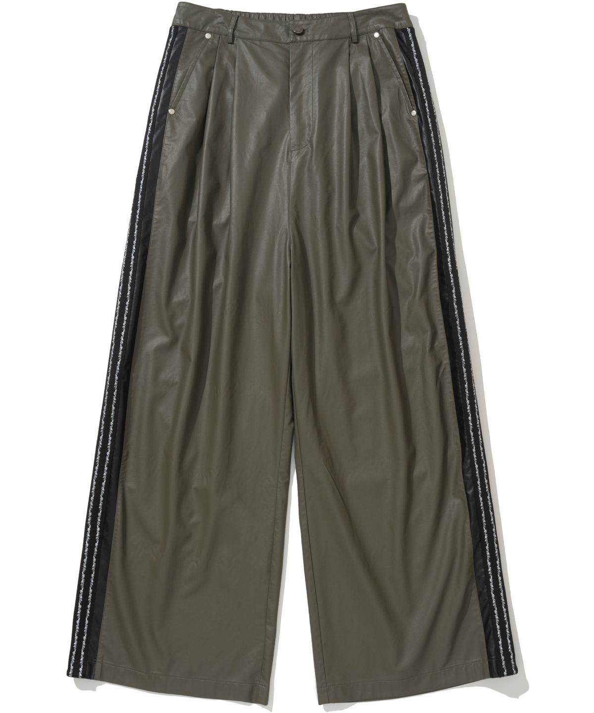 낫포너드(NOT4NERD) Vegan Leather Thorns Side Line Pants - Khaki