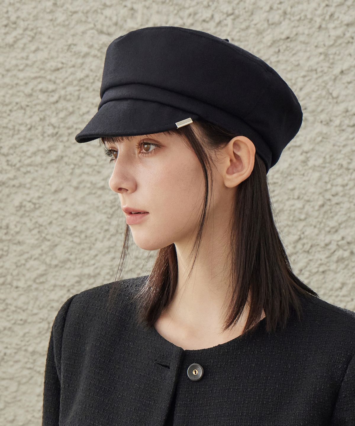 바잘(VARZAR) 메탈 팁 울 마도로스 캡 블랙