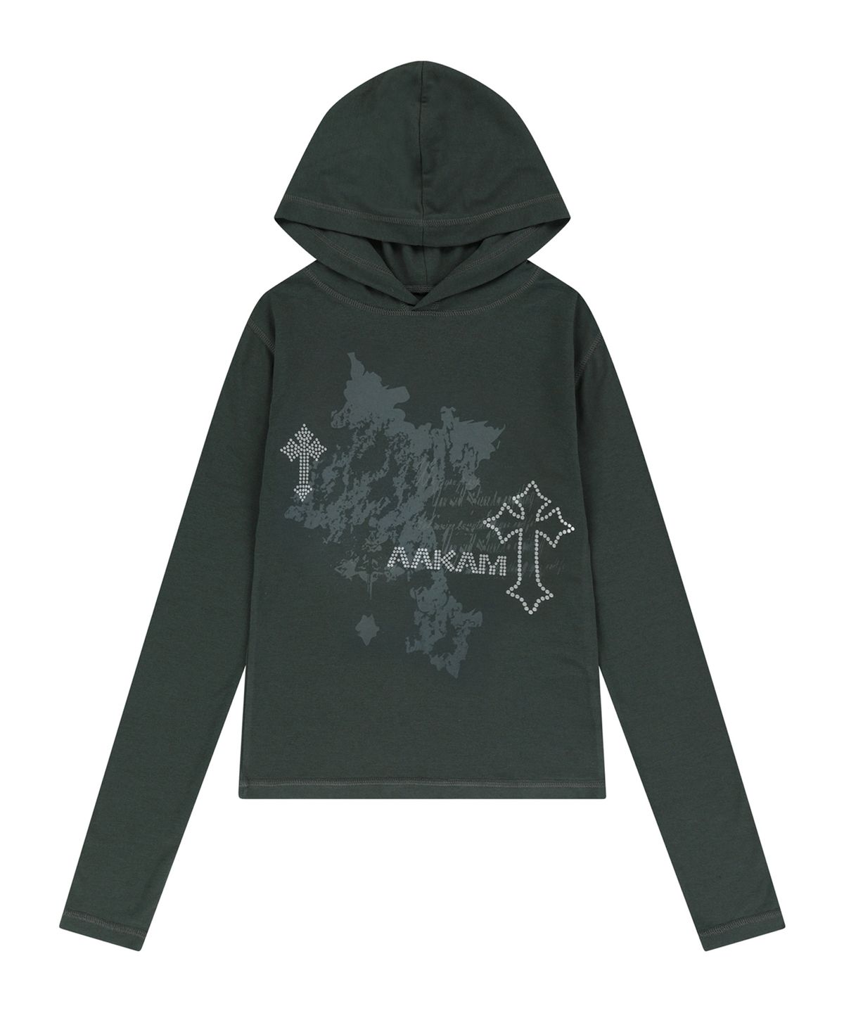 아캄(AAKAM) Studded Cross Hooded Long Sleeve (Dark Gray)