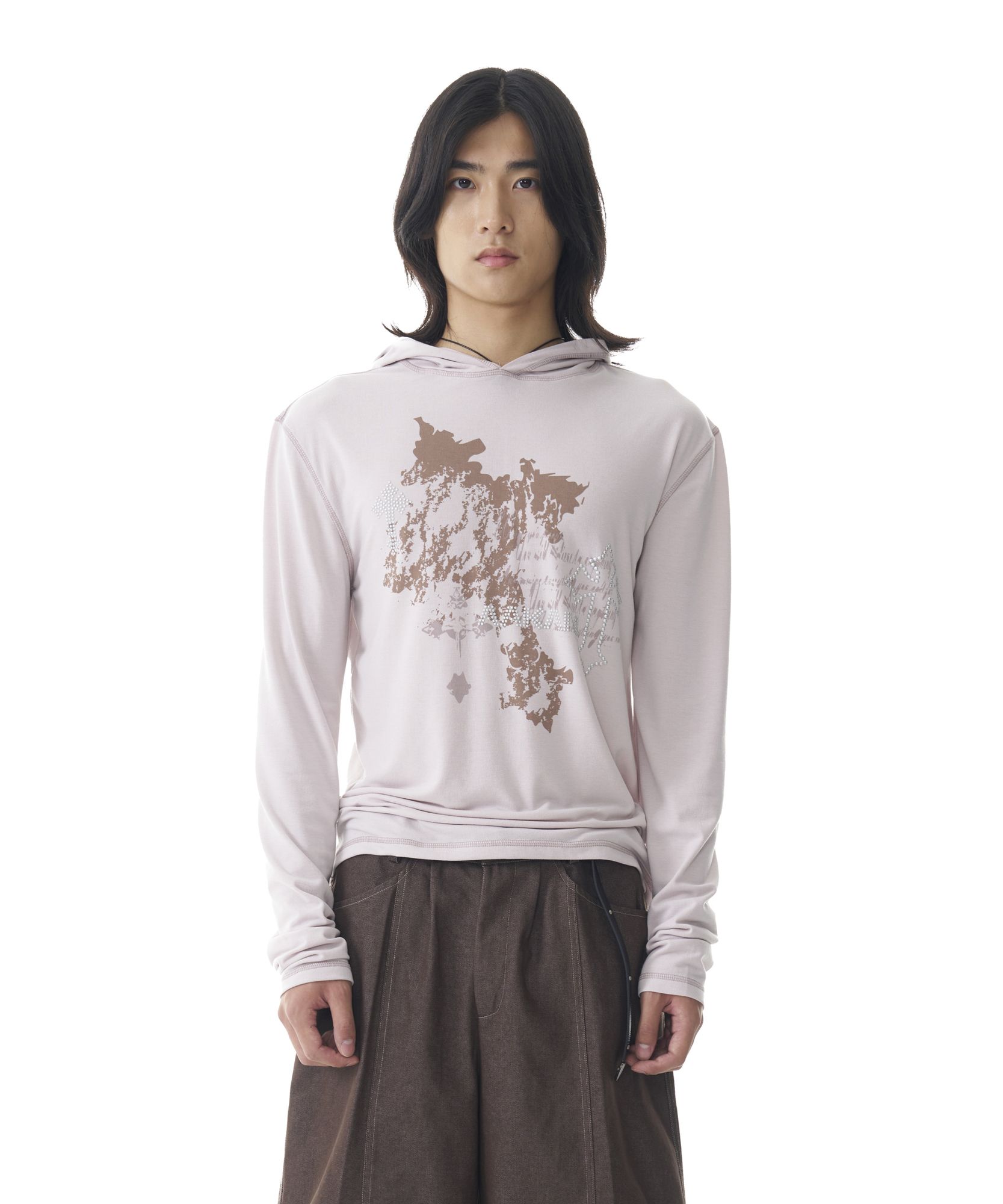 MUSINSA公式 | AAKAM Studded Cross Hooded Long Sleeve (Beige)