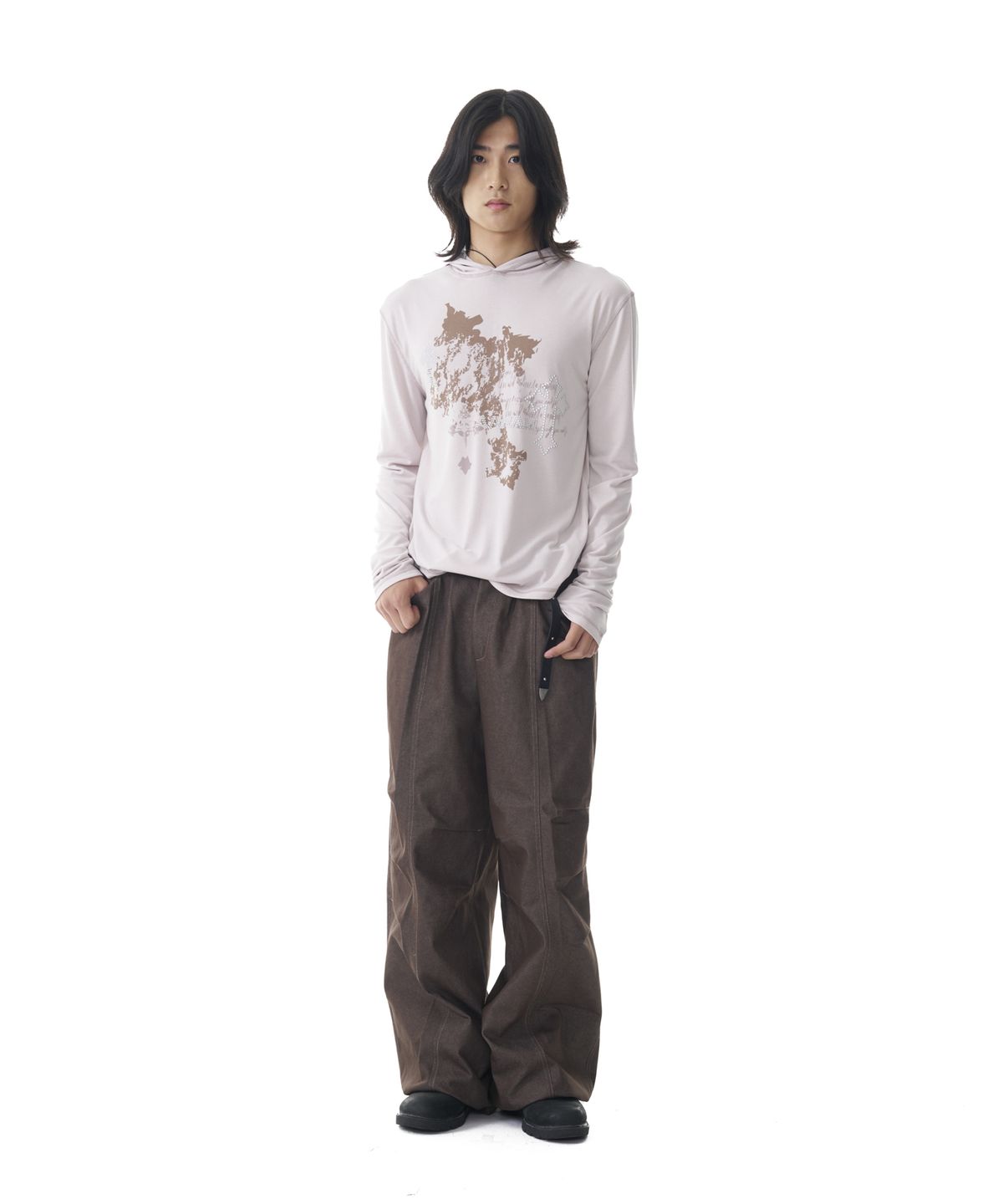 아캄(AAKAM) Studded Cross Hooded Long Sleeve (Beige)
