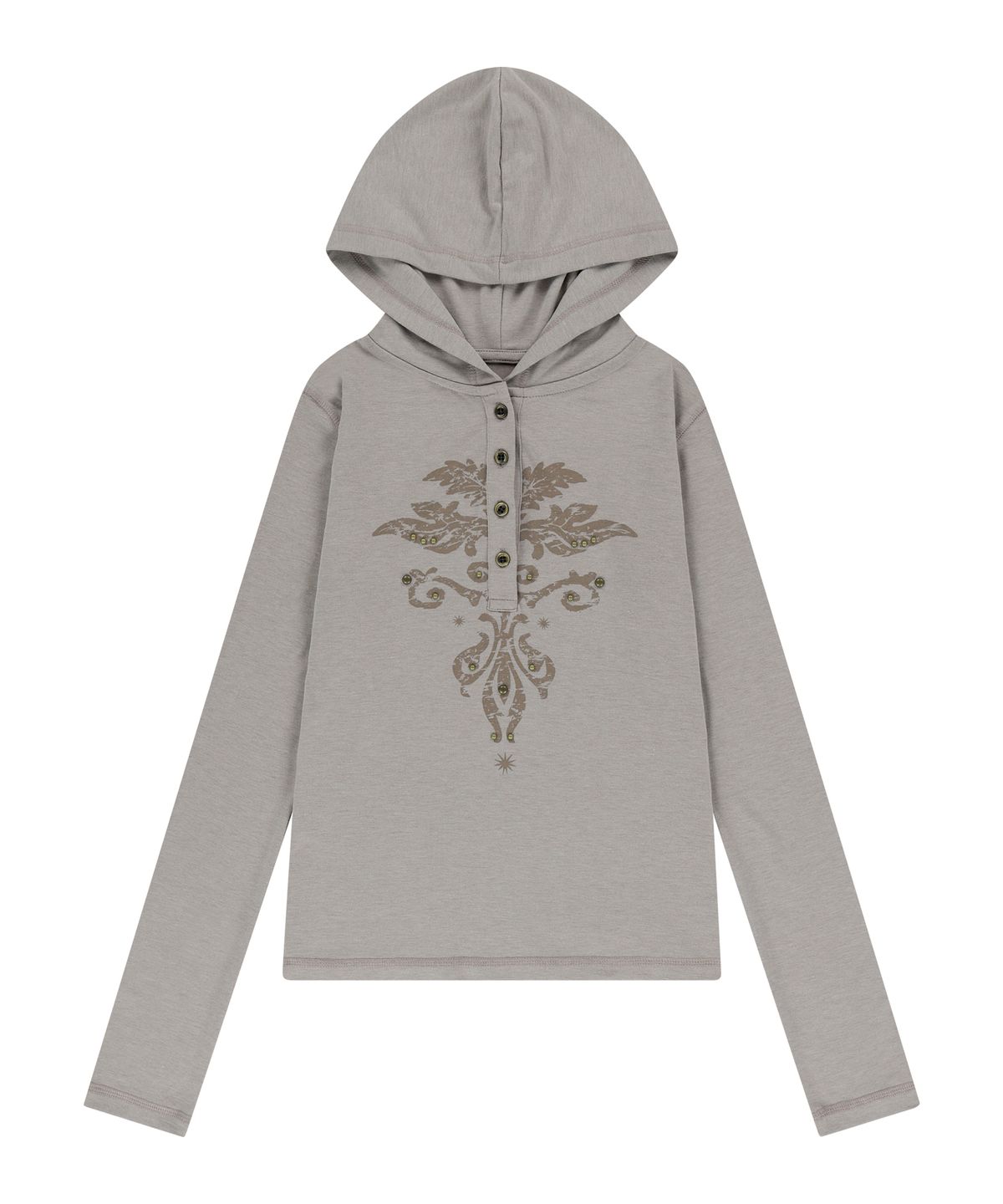 아캄(AAKAM) Studded Leaf Hooded Long Sleeve (Beige)