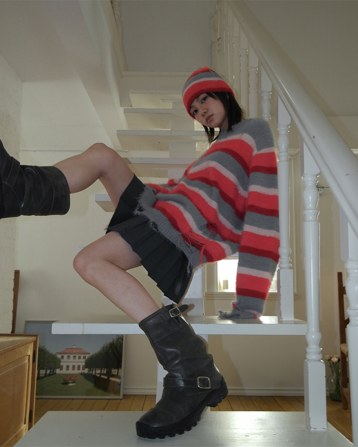 조거쉬(JOEGUSH) Mohair Beanie (Red/Light Grey)