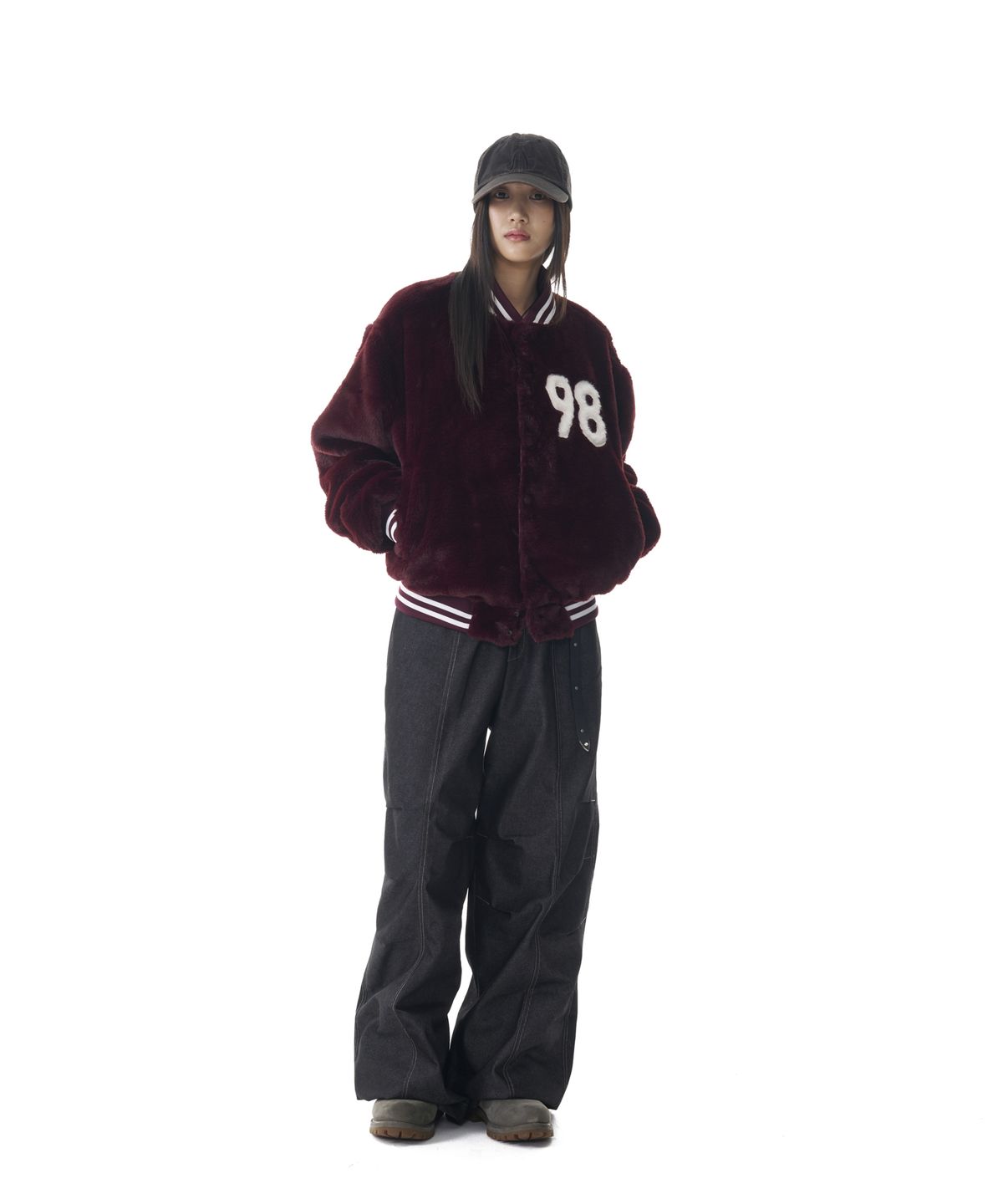 아캄(AAKAM) Furry 98 Varsity Jacket (Wine)