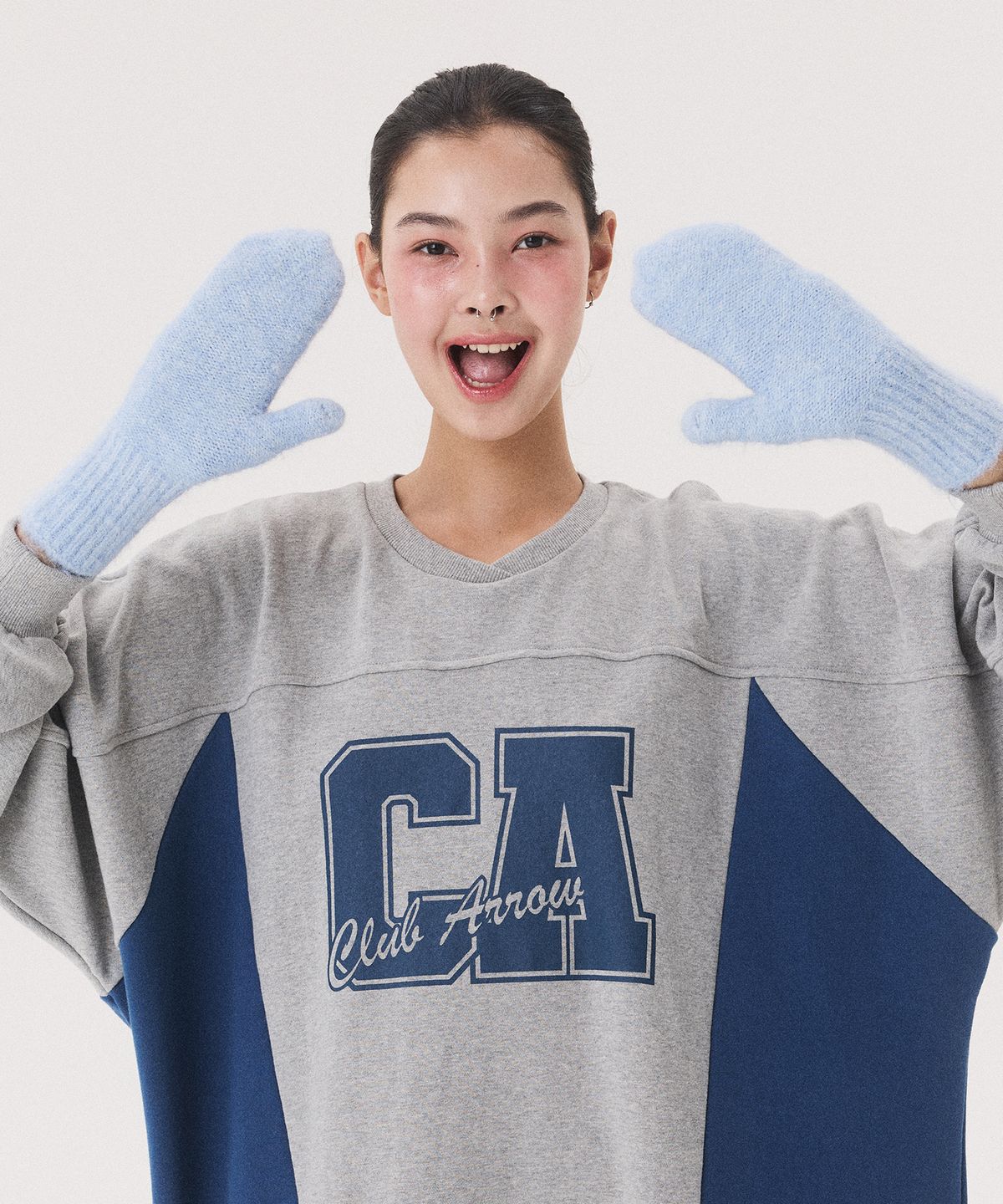꾸아페(QUAFE) LABEL KNITTED MITTENS_ice blue