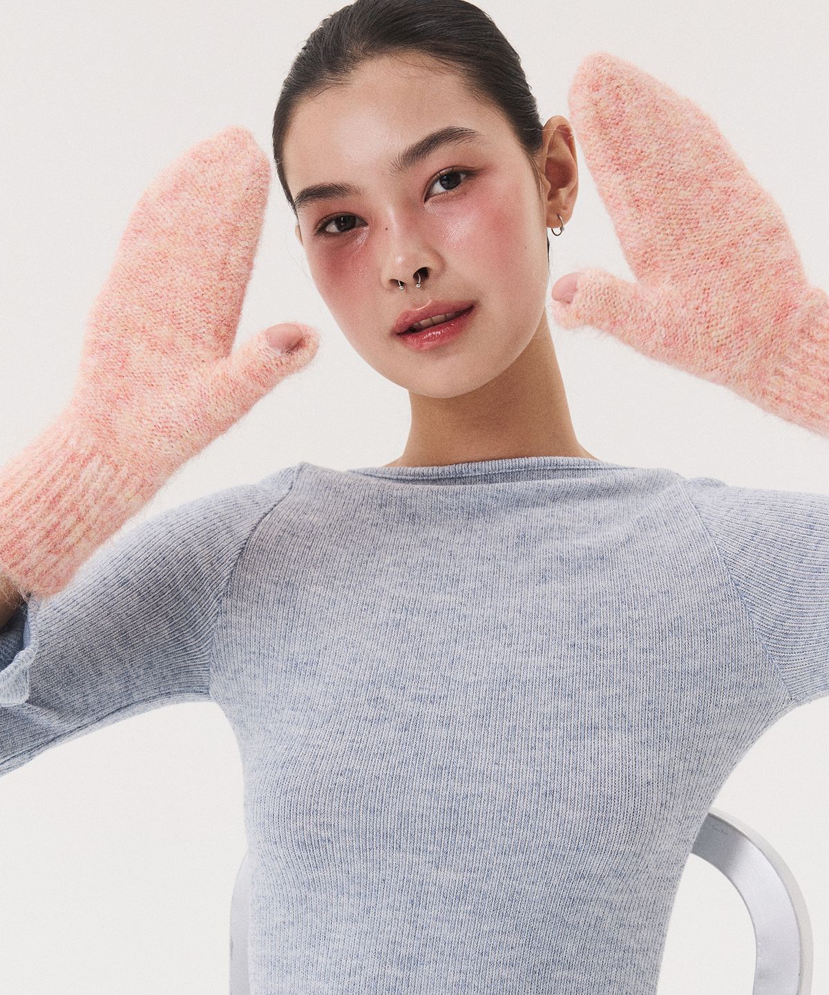 꾸아페(QUAFE) LABEL KNITTED MITTENS_red orange