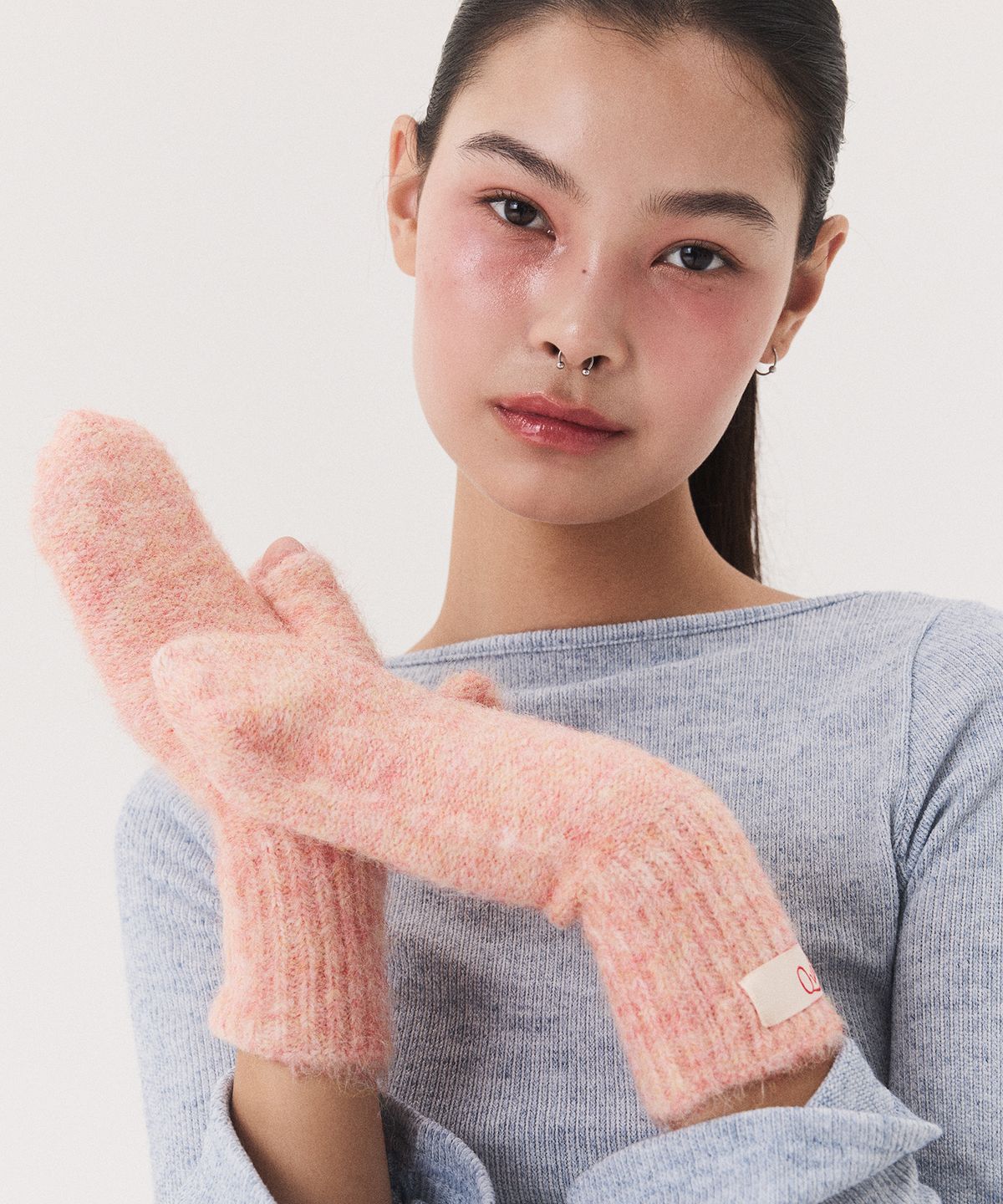 꾸아페(QUAFE) LABEL KNITTED MITTENS_red orange