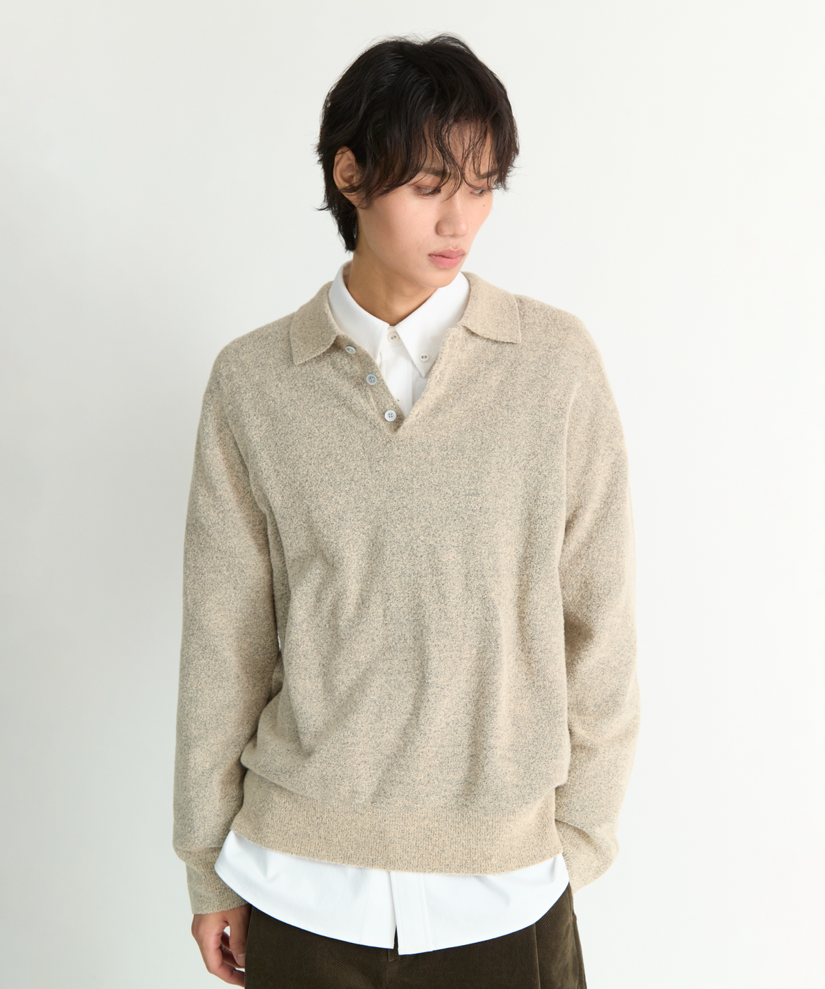 넌블랭크(NONBLANK) 폴로 칼라 니트_IVORY