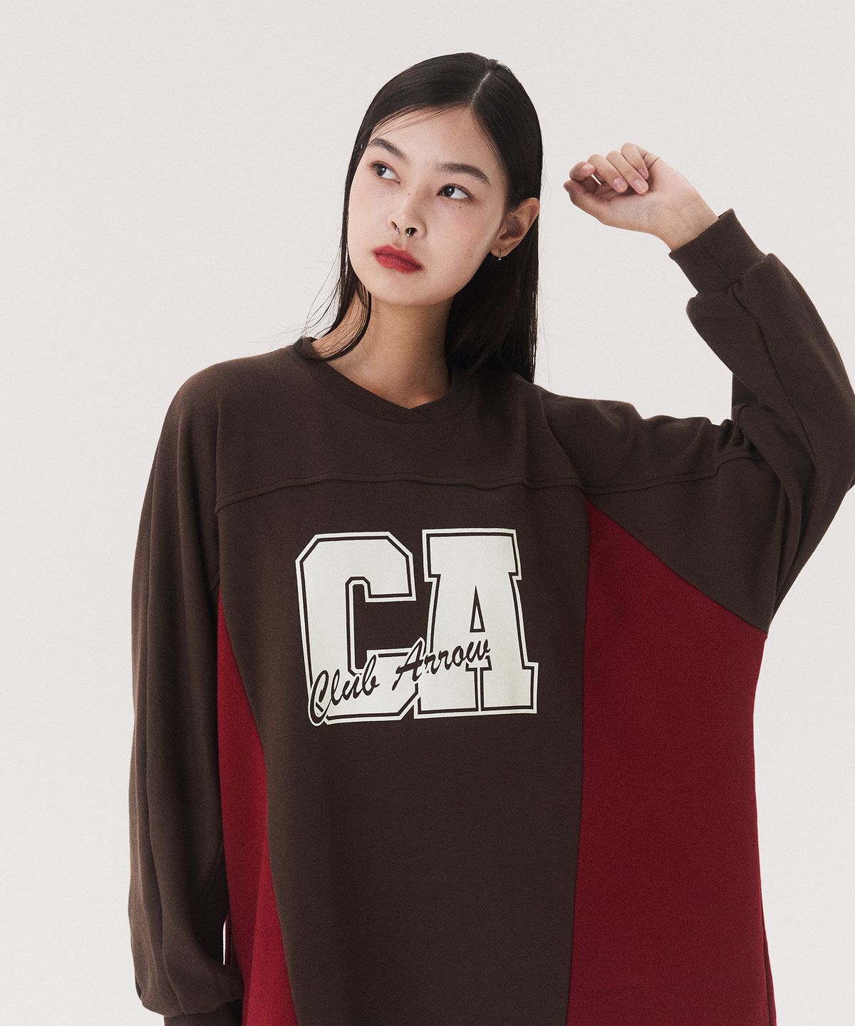 꾸아페(QUAFE) PRINTED COLORBLOCK MTM ONEPIECE_brown/red