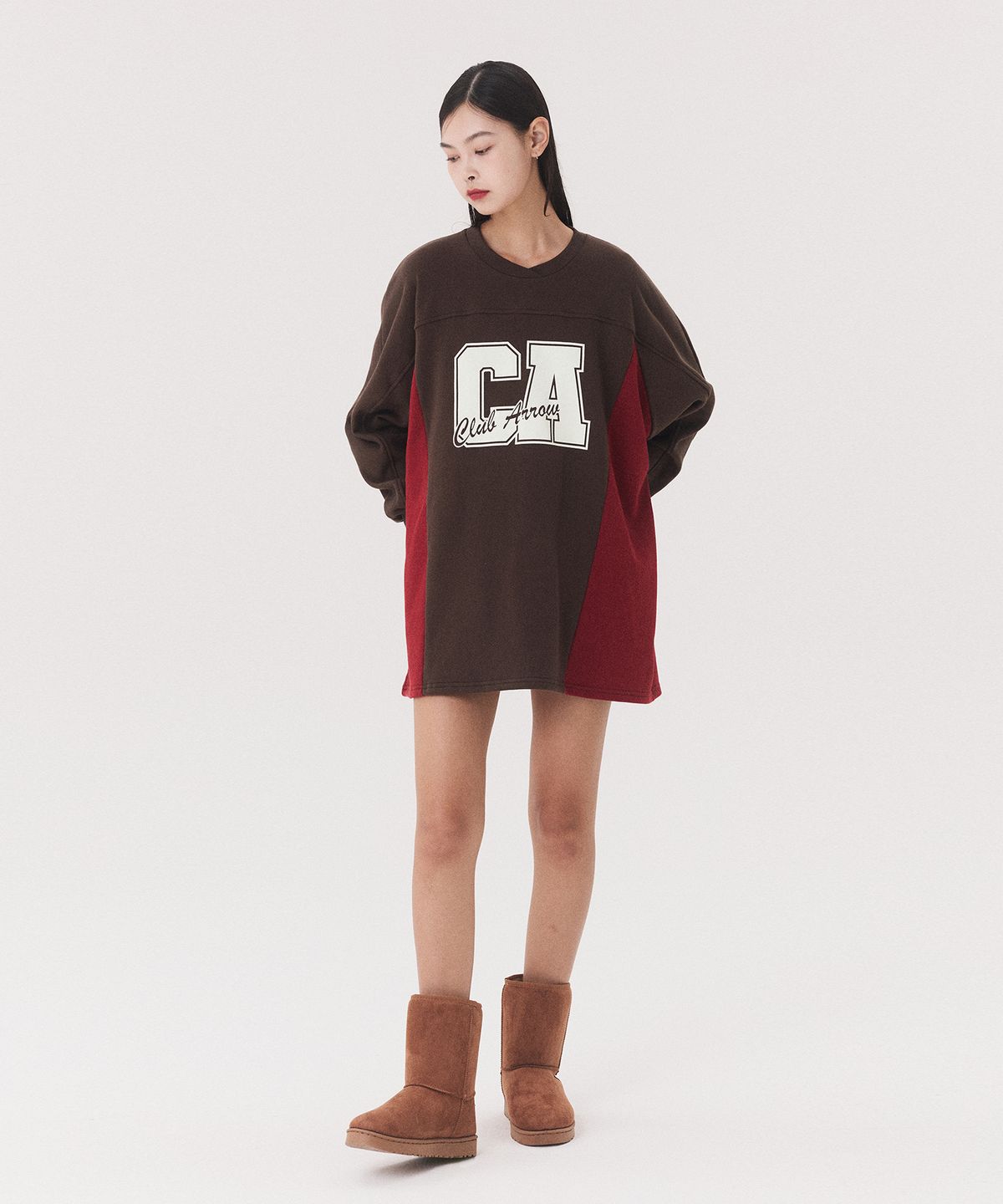 꾸아페(QUAFE) PRINTED COLORBLOCK MTM ONEPIECE_brown/red