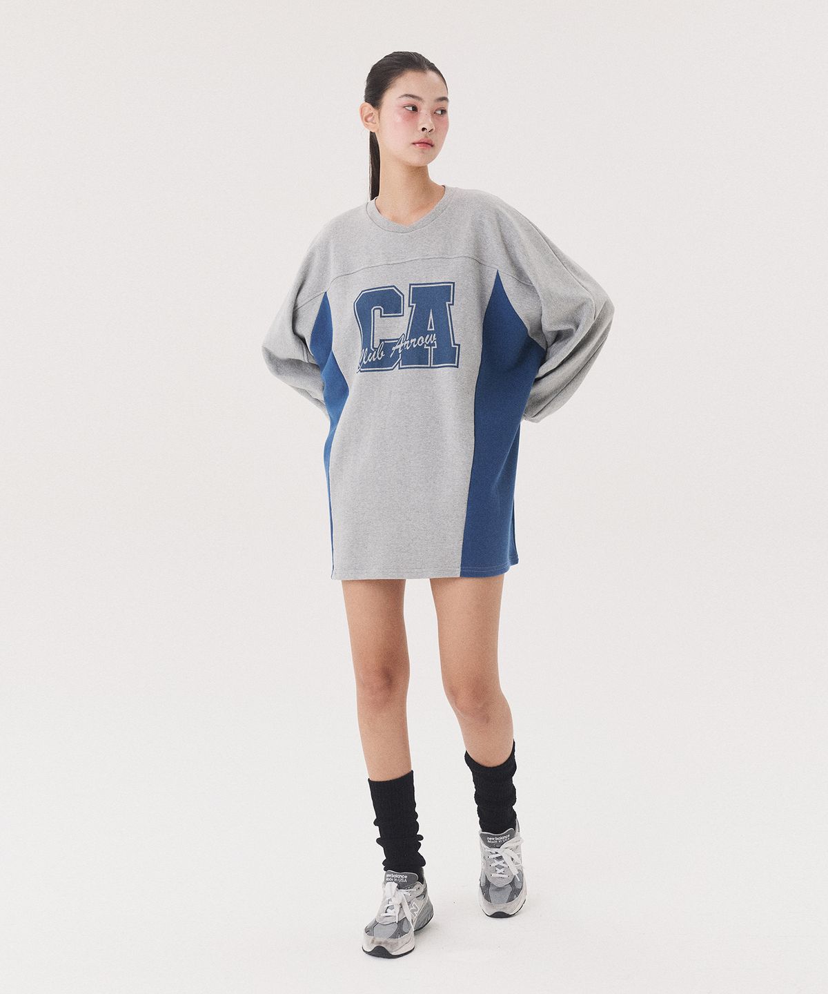 꾸아페(QUAFE) PRINTED COLORBLOCK MTM ONEPIECE_melange/blue