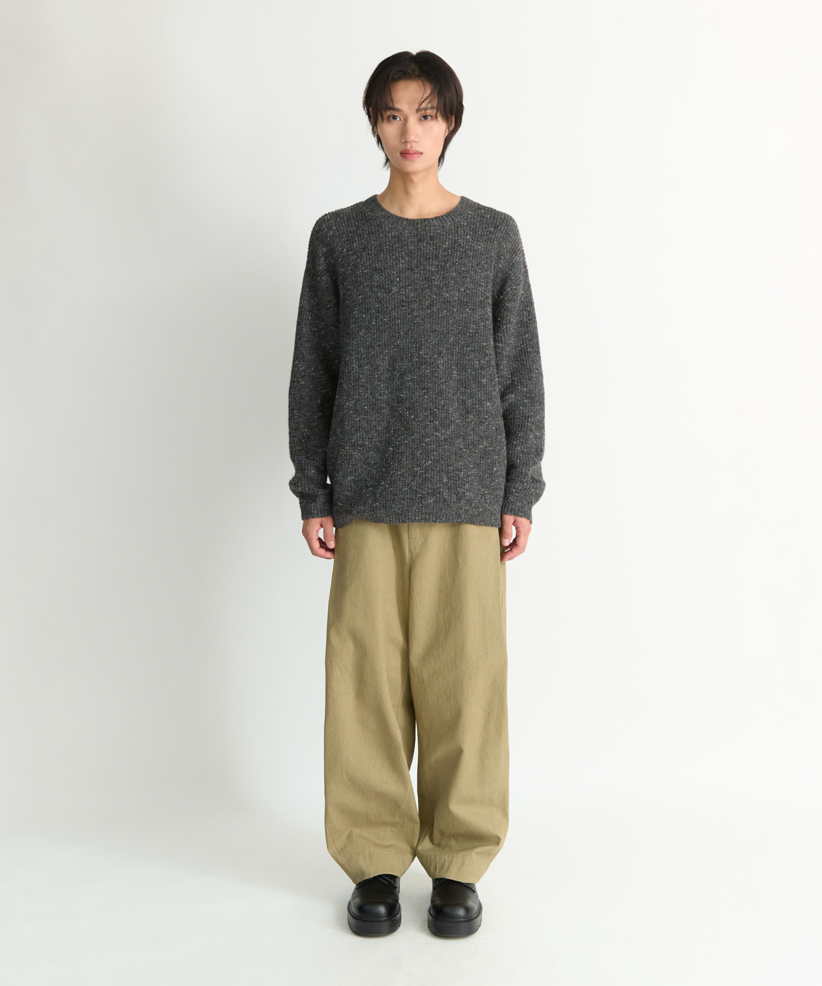 넌블랭크(NONBLANK) 로빈 라운드 니트_MELANGE GREY