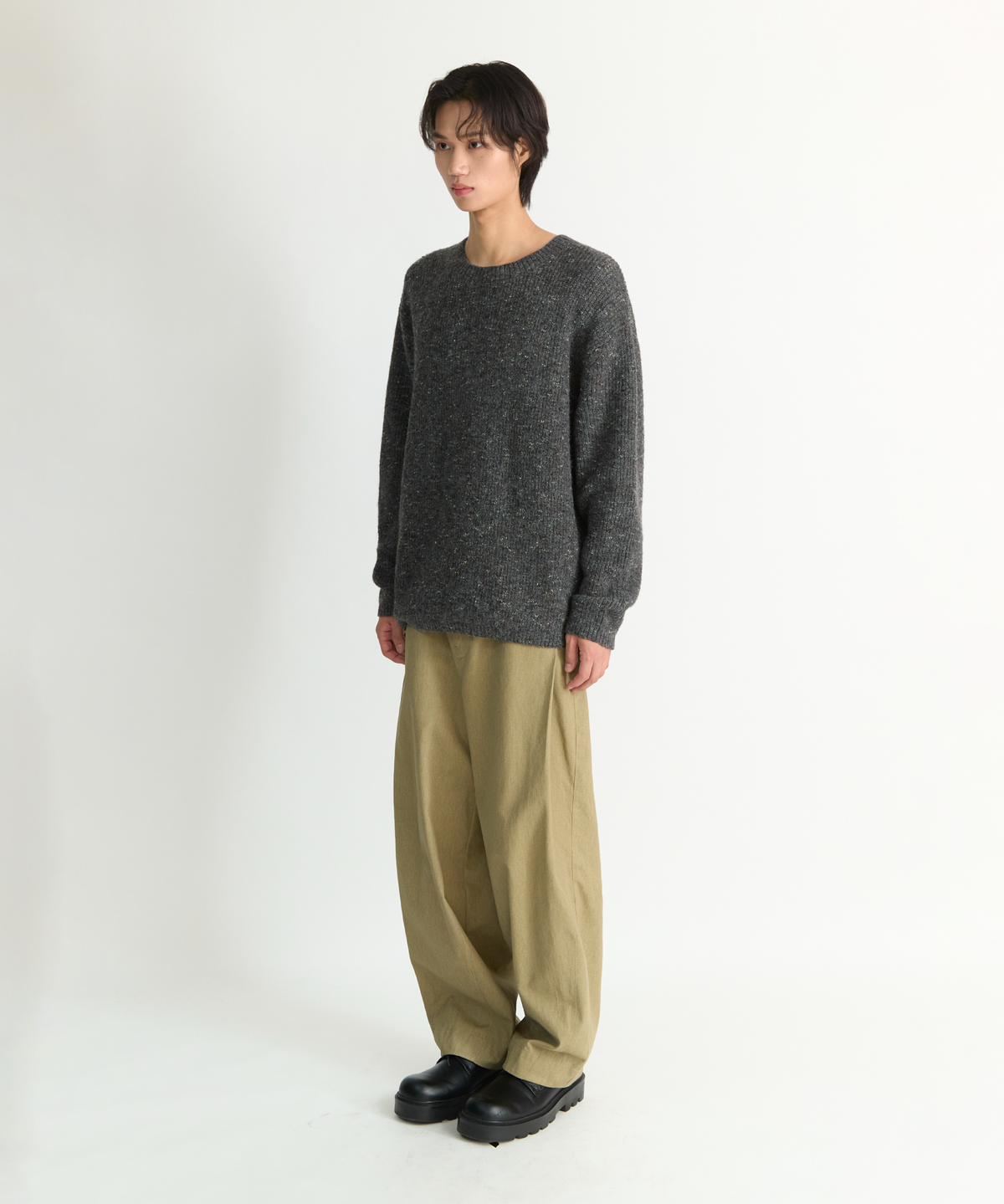 넌블랭크(NONBLANK) 로빈 라운드 니트_MELANGE GREY