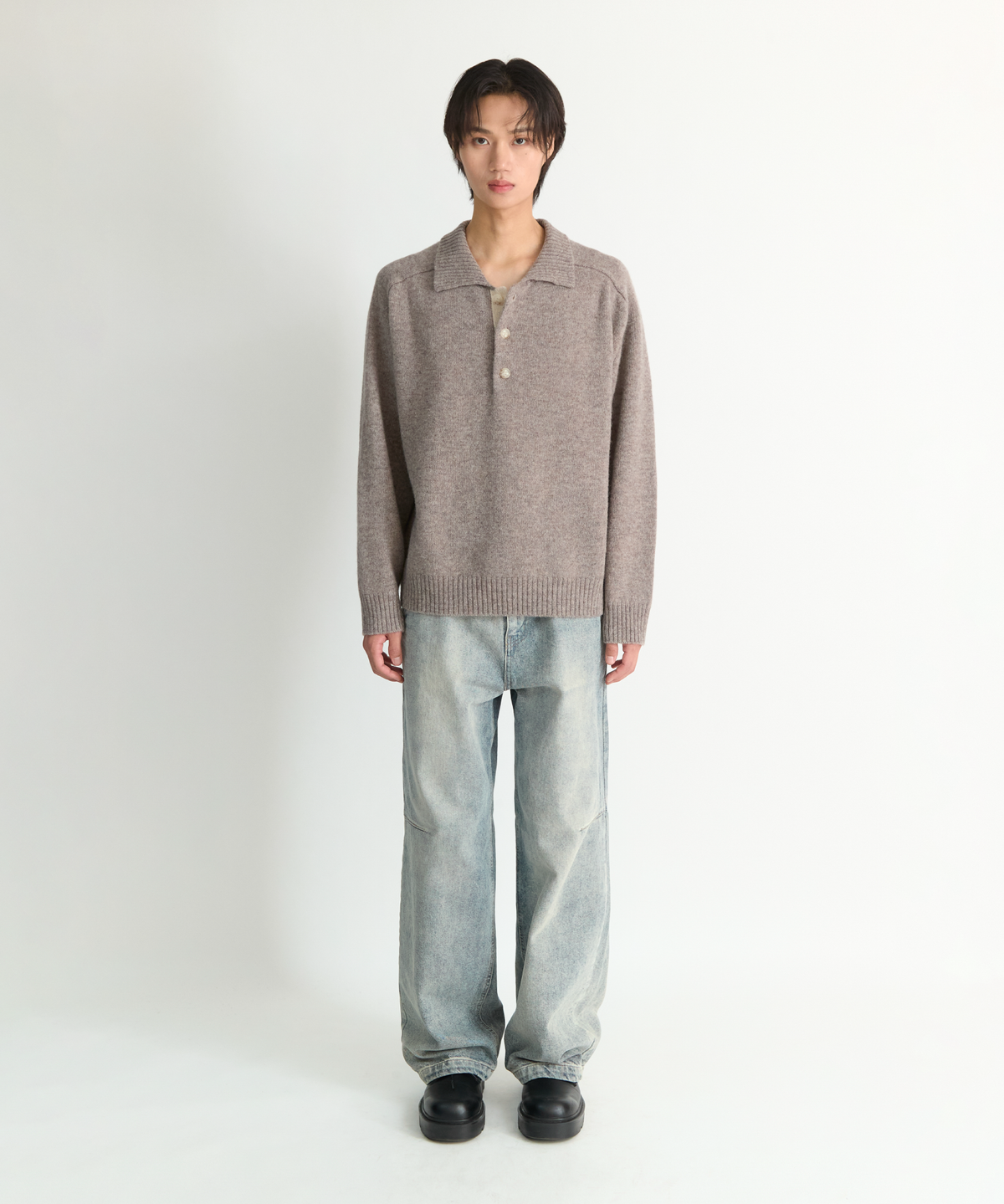 넌블랭크(NONBLANK) 울 칼라 니트_DORMOUSE BEIGE