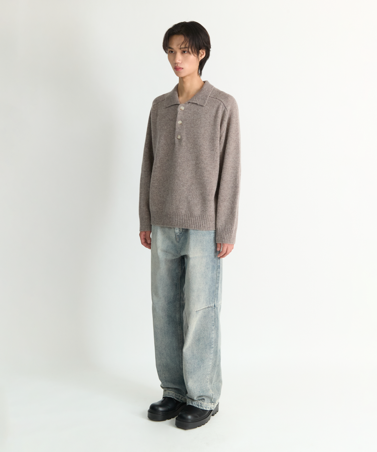 넌블랭크(NONBLANK) 울 칼라 니트_DORMOUSE BEIGE