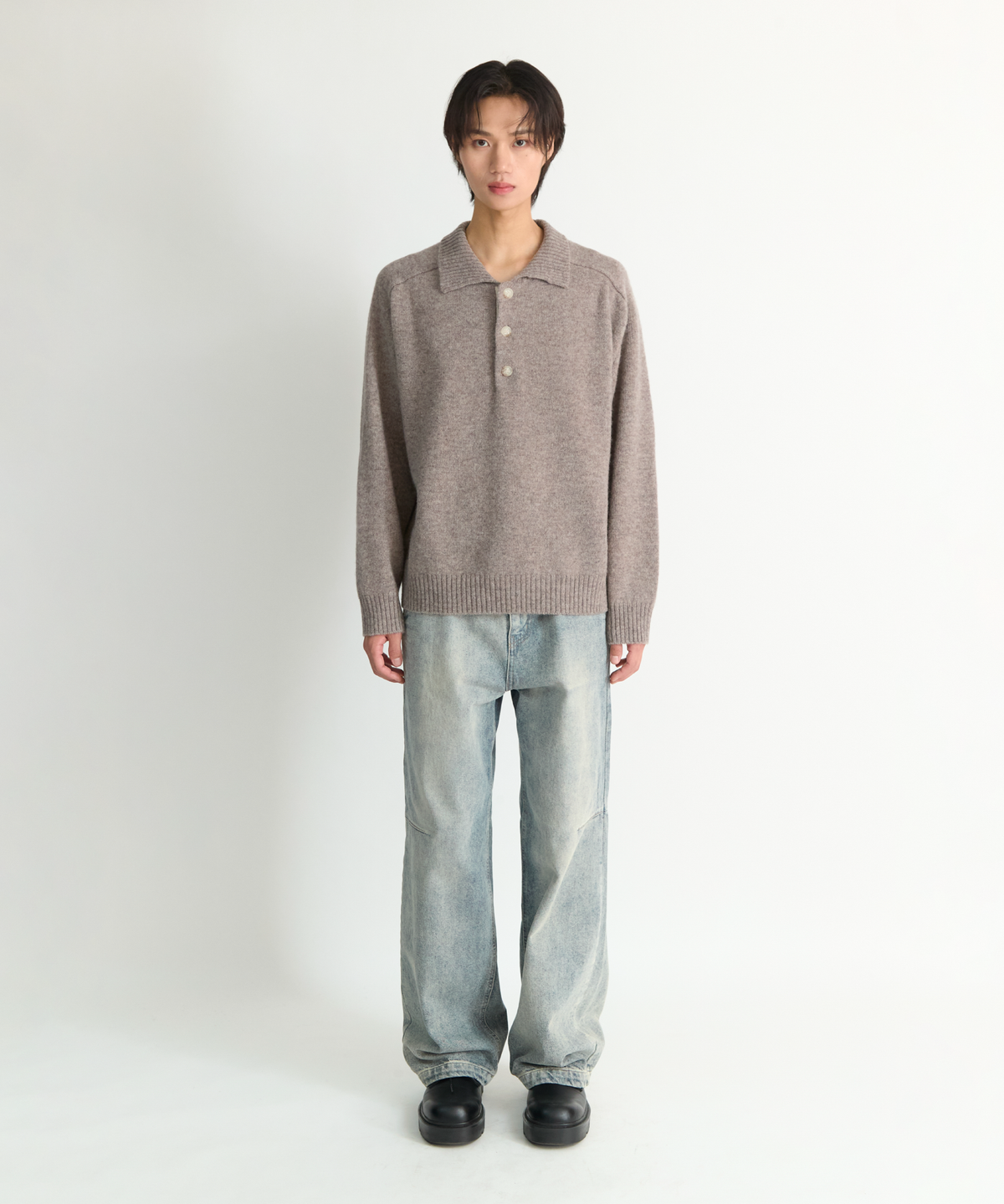 넌블랭크(NONBLANK) 울 칼라 니트_DORMOUSE BEIGE