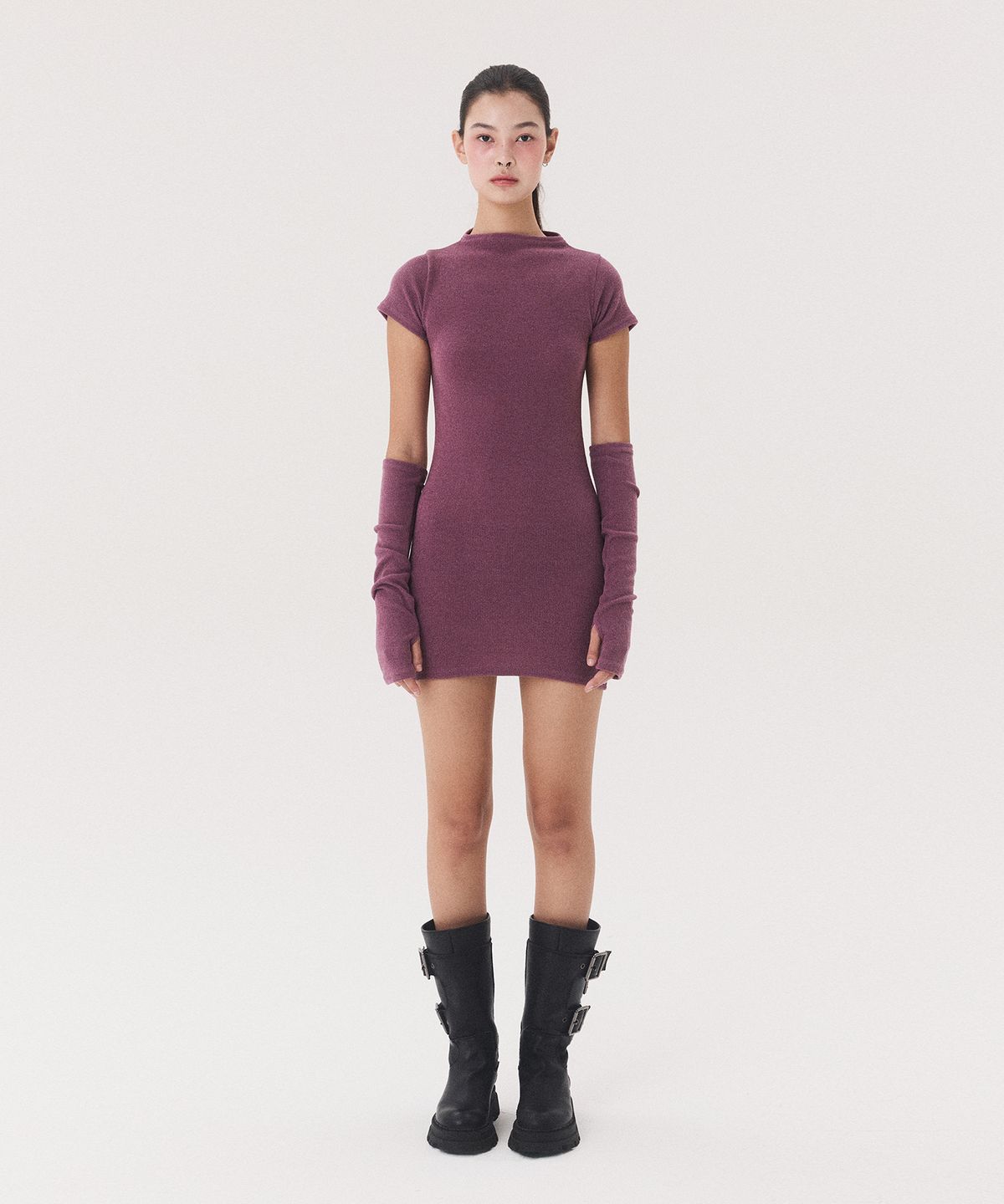 꾸아페(QUAFE) KNIT ONEPIECE & WARMER SET_purple