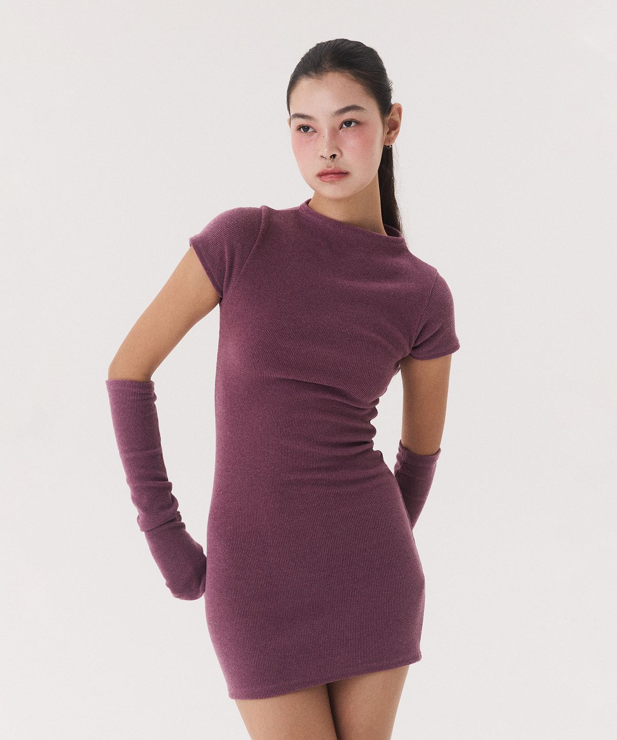 꾸아페(QUAFE) KNIT ONEPIECE & WARMER SET_purple