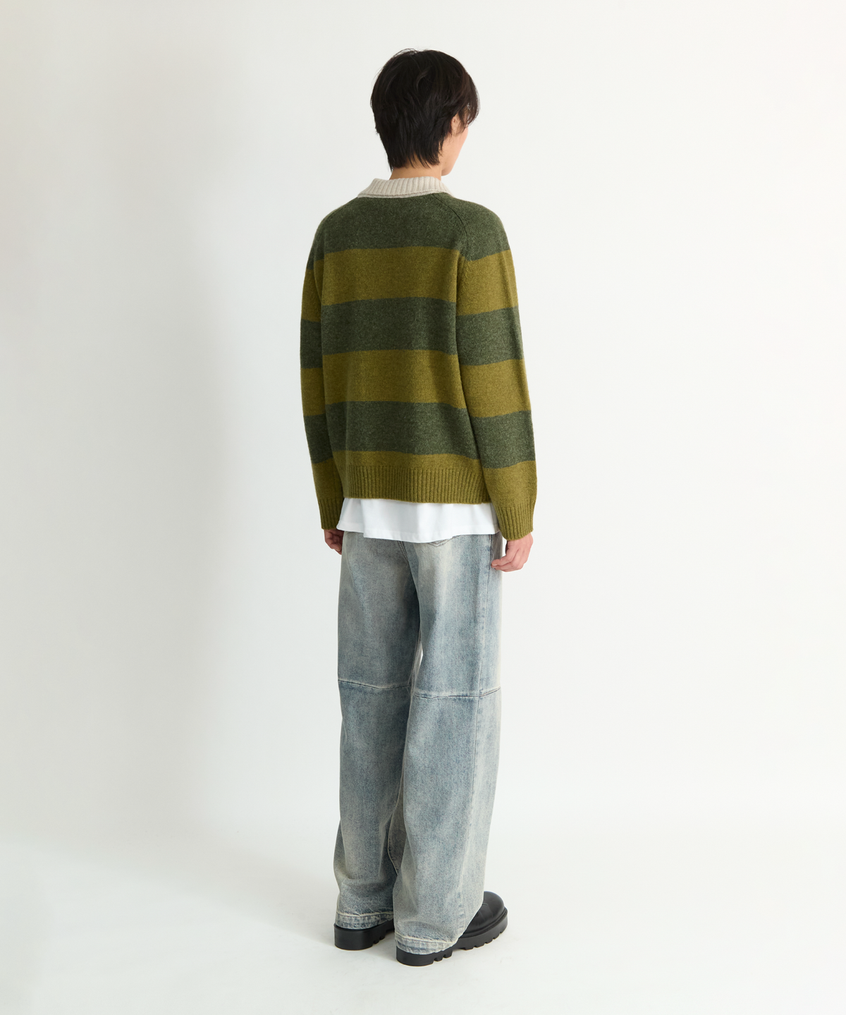넌블랭크(NONBLANK) 스트라이프 울 칼라 니트_KHAKI