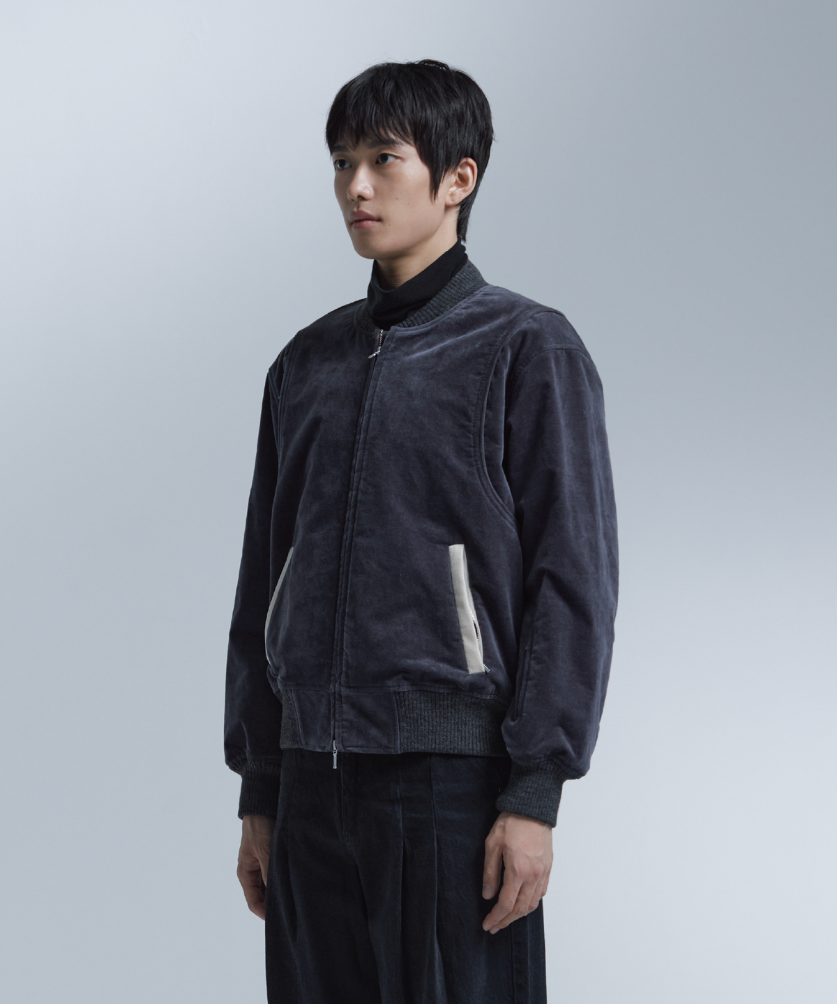 넌블랭크(NONBLANK) 벨벳 집업 블루종_GREY