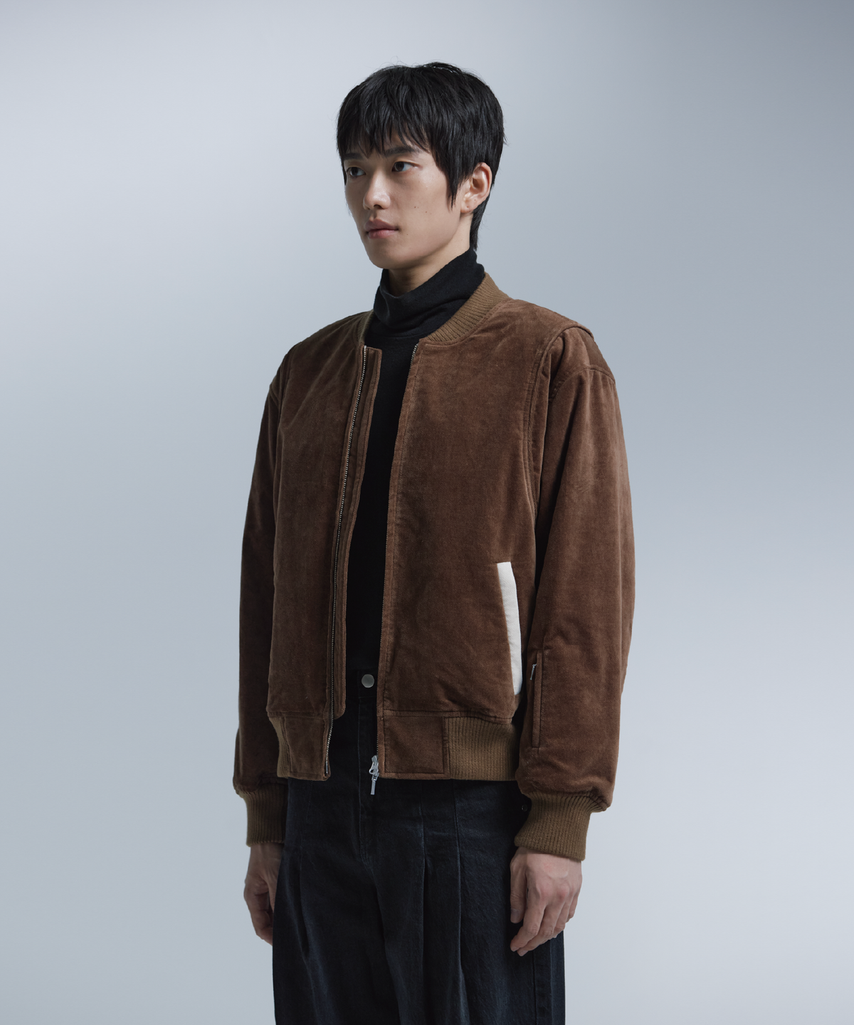 넌블랭크(NONBLANK) 벨벳 집업 블루종_BROWN