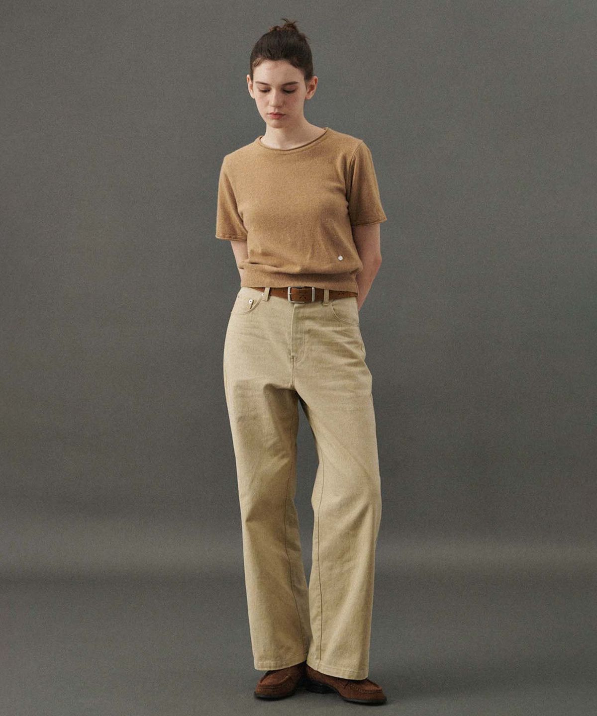 플라드주르(PLATDUJOUR) Camel round half knit (Camel)