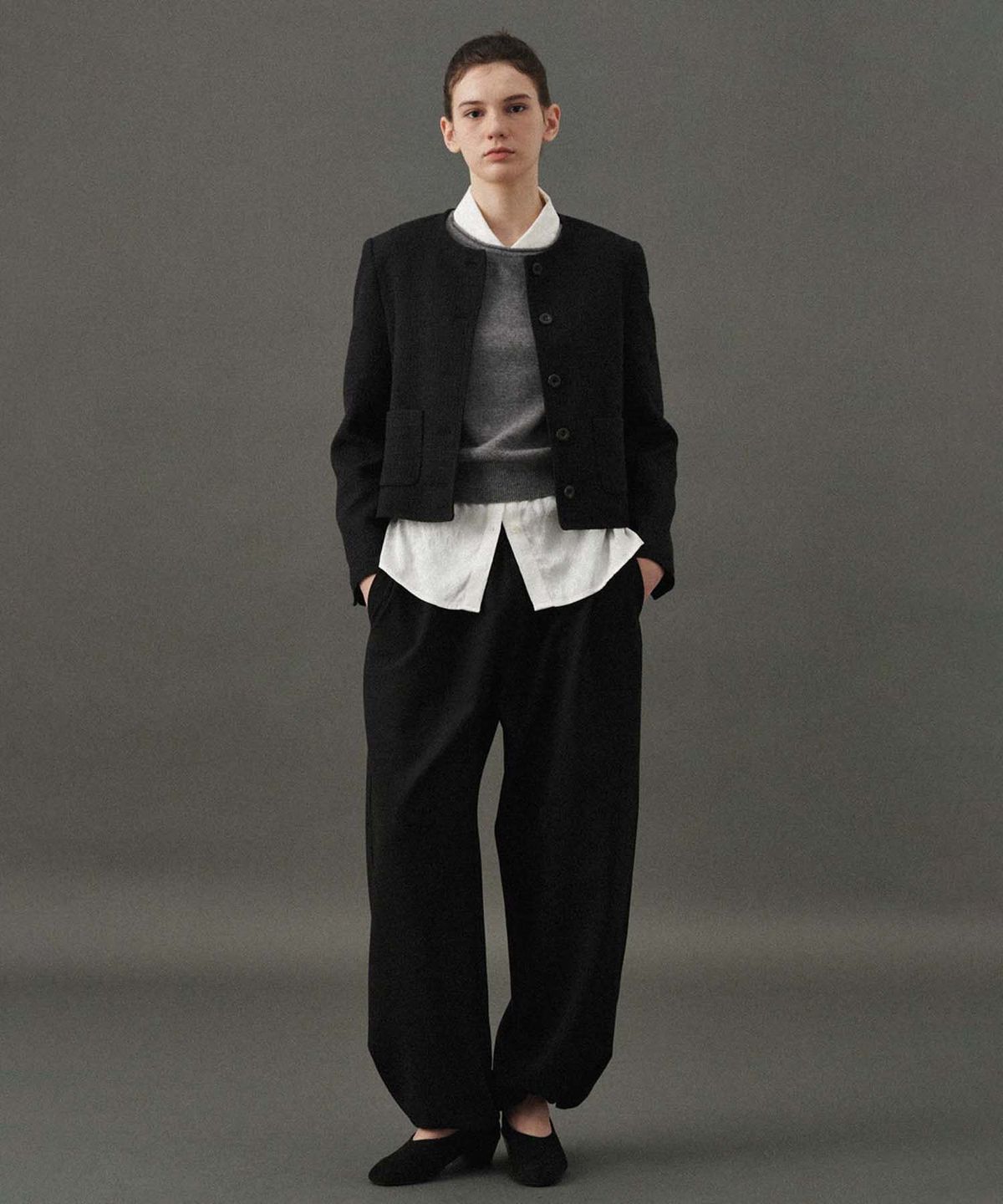 플라드주르(PLATDUJOUR) Camel round half knit (Dark grey)