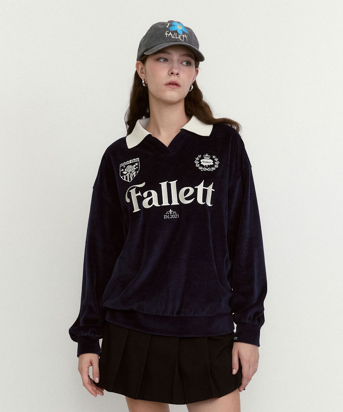 팔렛(FALLETT) 벨로아 카라 맨투맨 네이비
