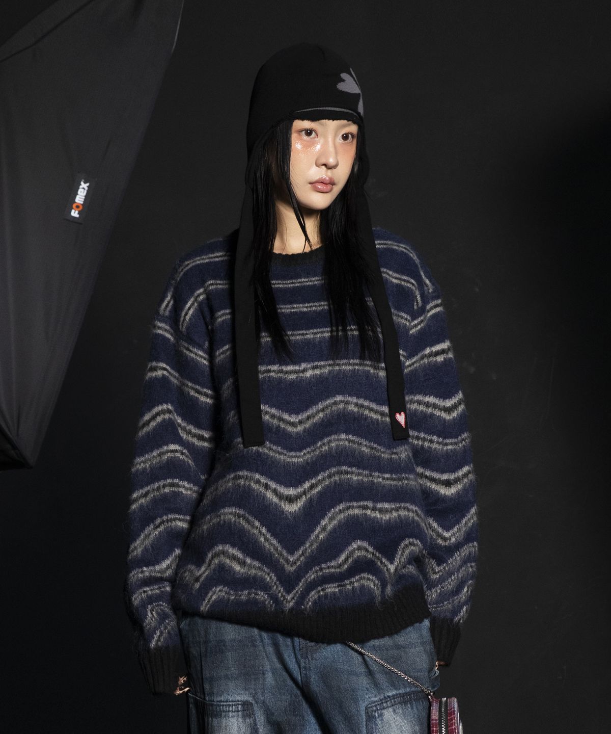 글랙(GLACK) GNT030 세이즈믹 스트라이프 니트 (NAVY)