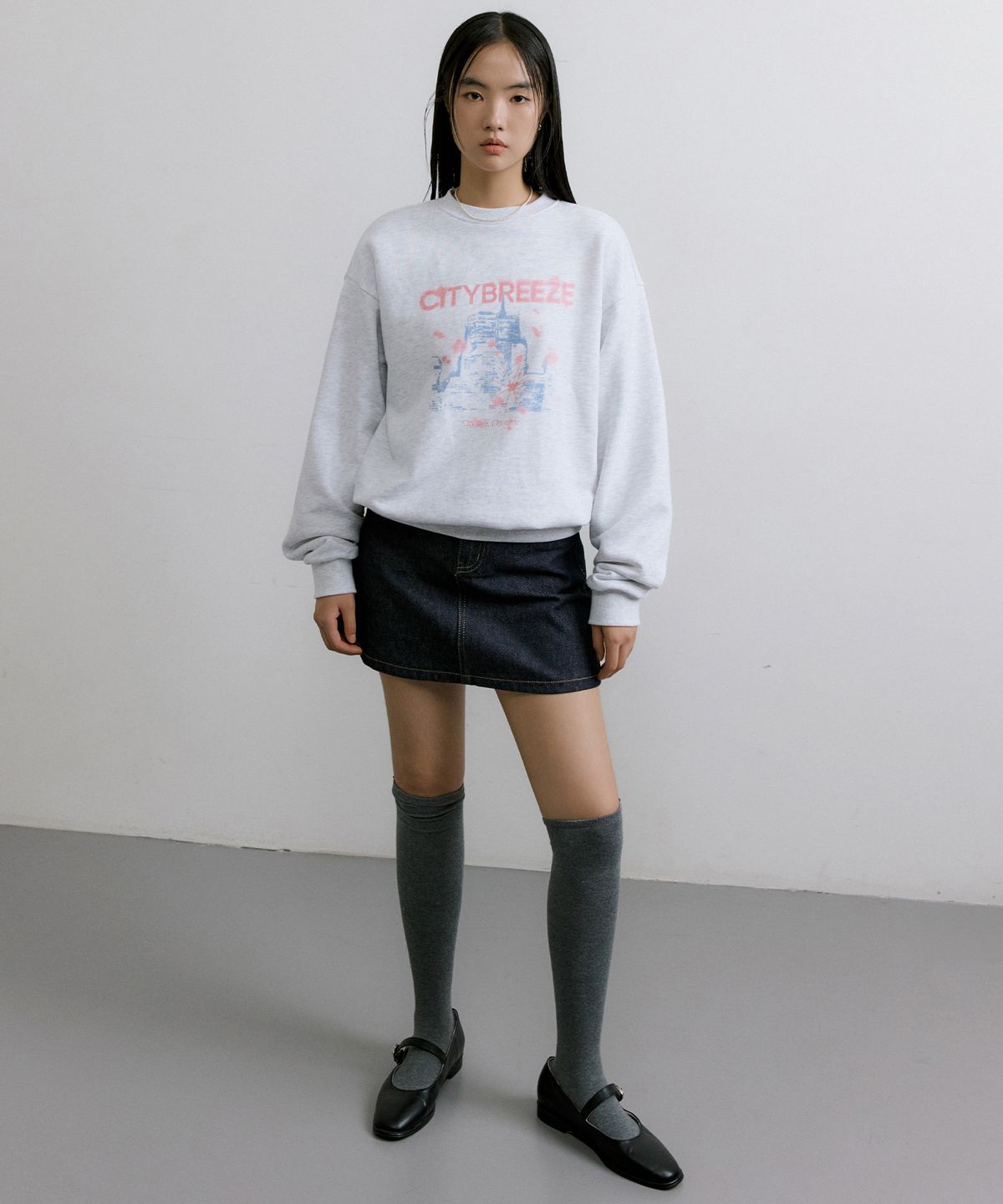 시티브리즈(CITYBREEZE) 에센셜 시티 글로우 스웨트 셔츠_MELANGE WHITE