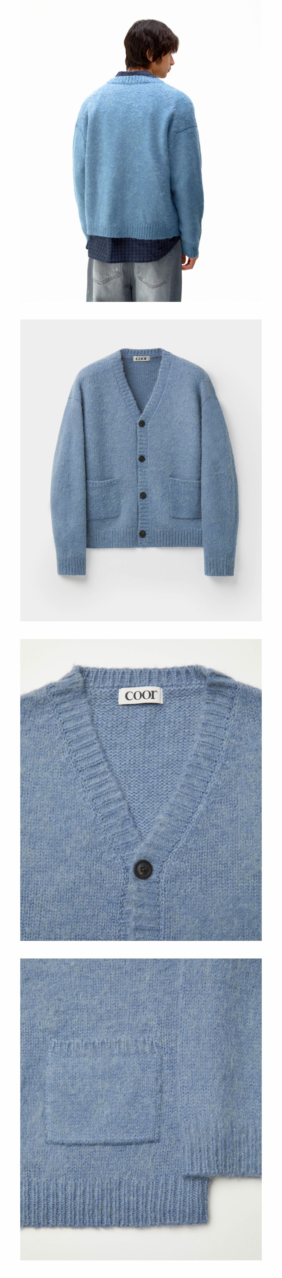 COOR Hairy Soft Alpaca Cardigan カーディガン MUSINSA公式 | COOR Hairy Alpaca V Neck Cardigan (Melange Blue)