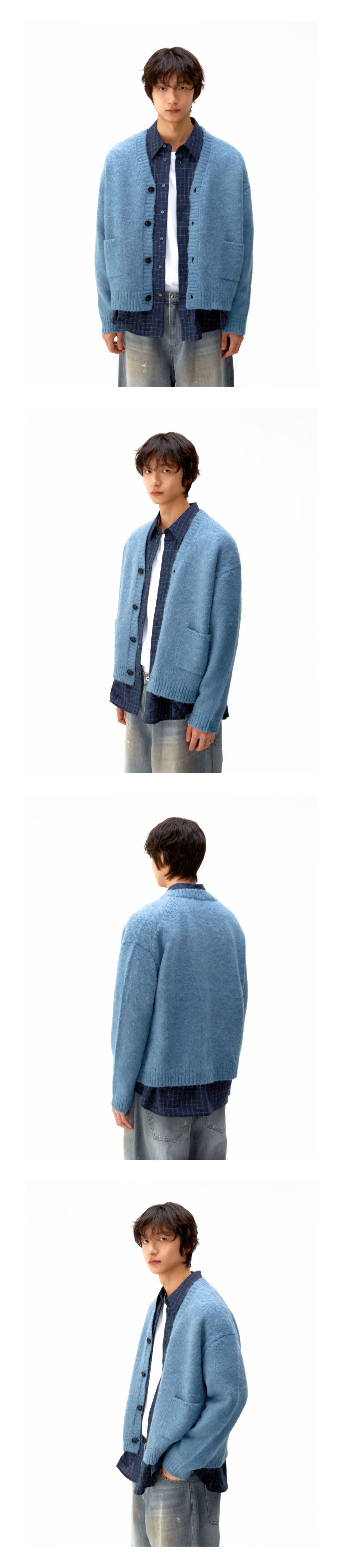 MUSINSA公式 | COOR Hairy Alpaca V Neck Cardigan (Melange Blue)